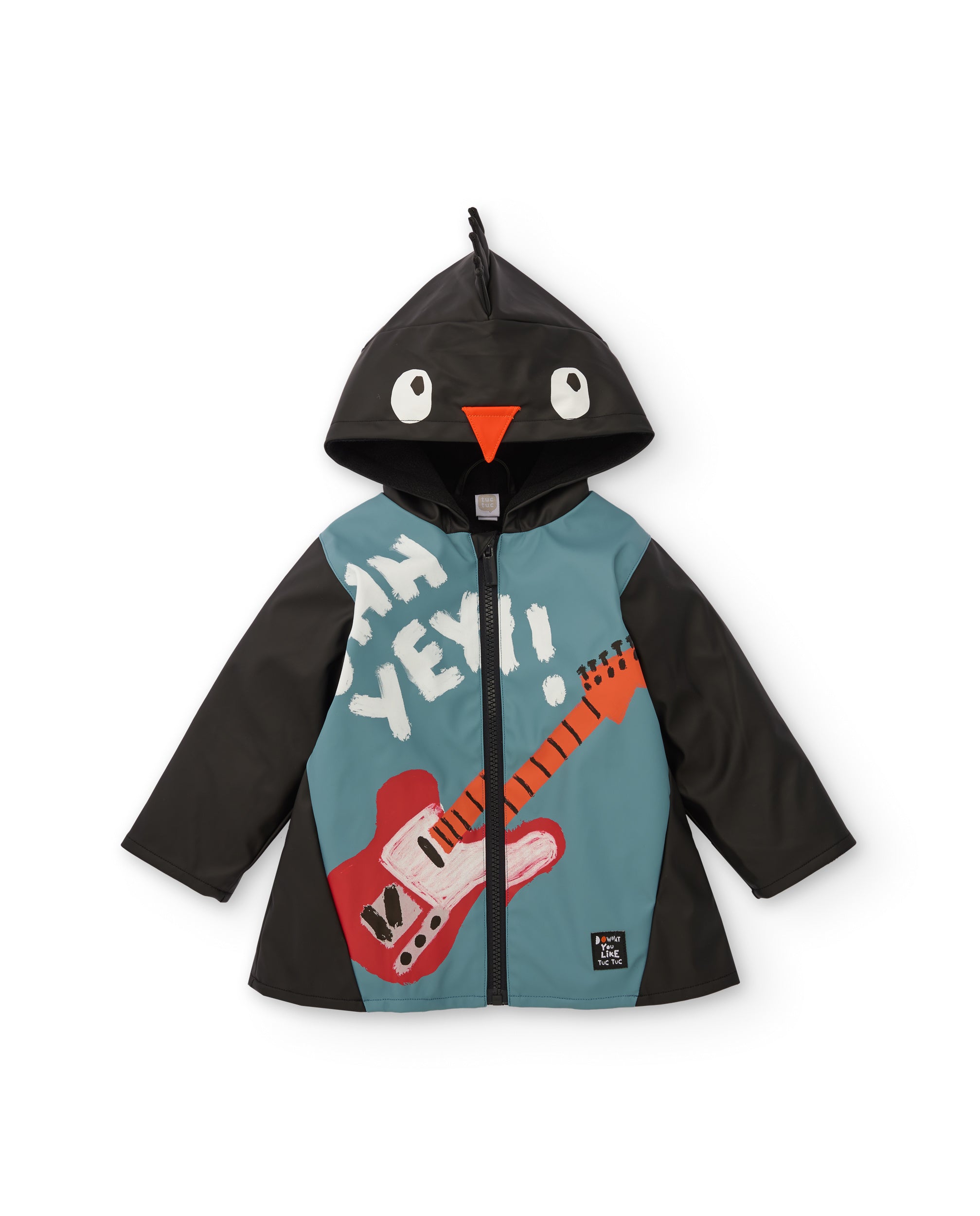 Chubasquero para niño con diseño de guitarra y capucha de