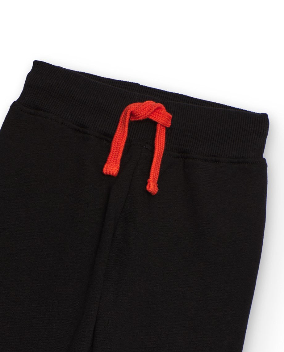 Conjunto para niño en negro y naranja con estampado de lobo