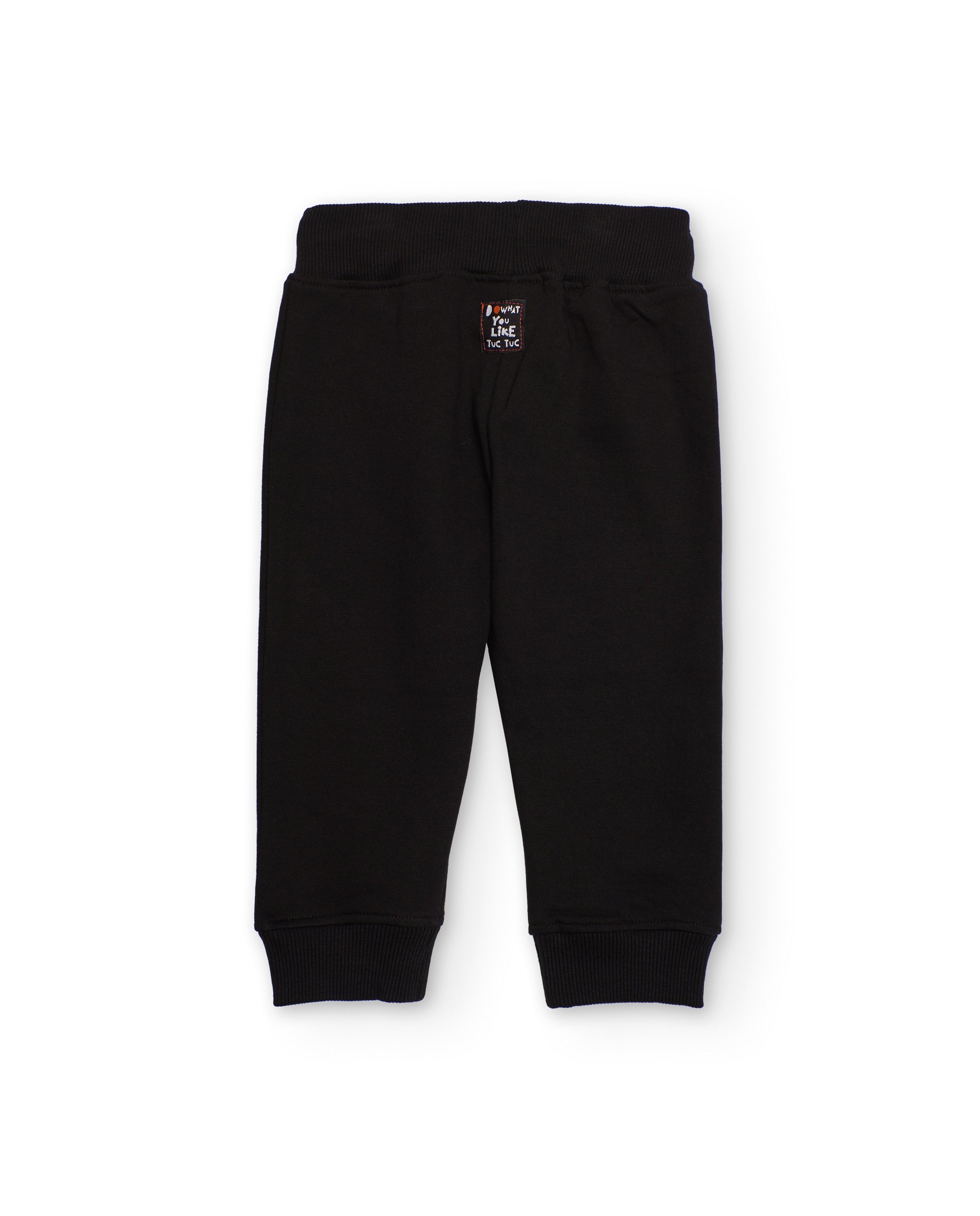 Pantalón de felpa negro con cordón rojo para niño