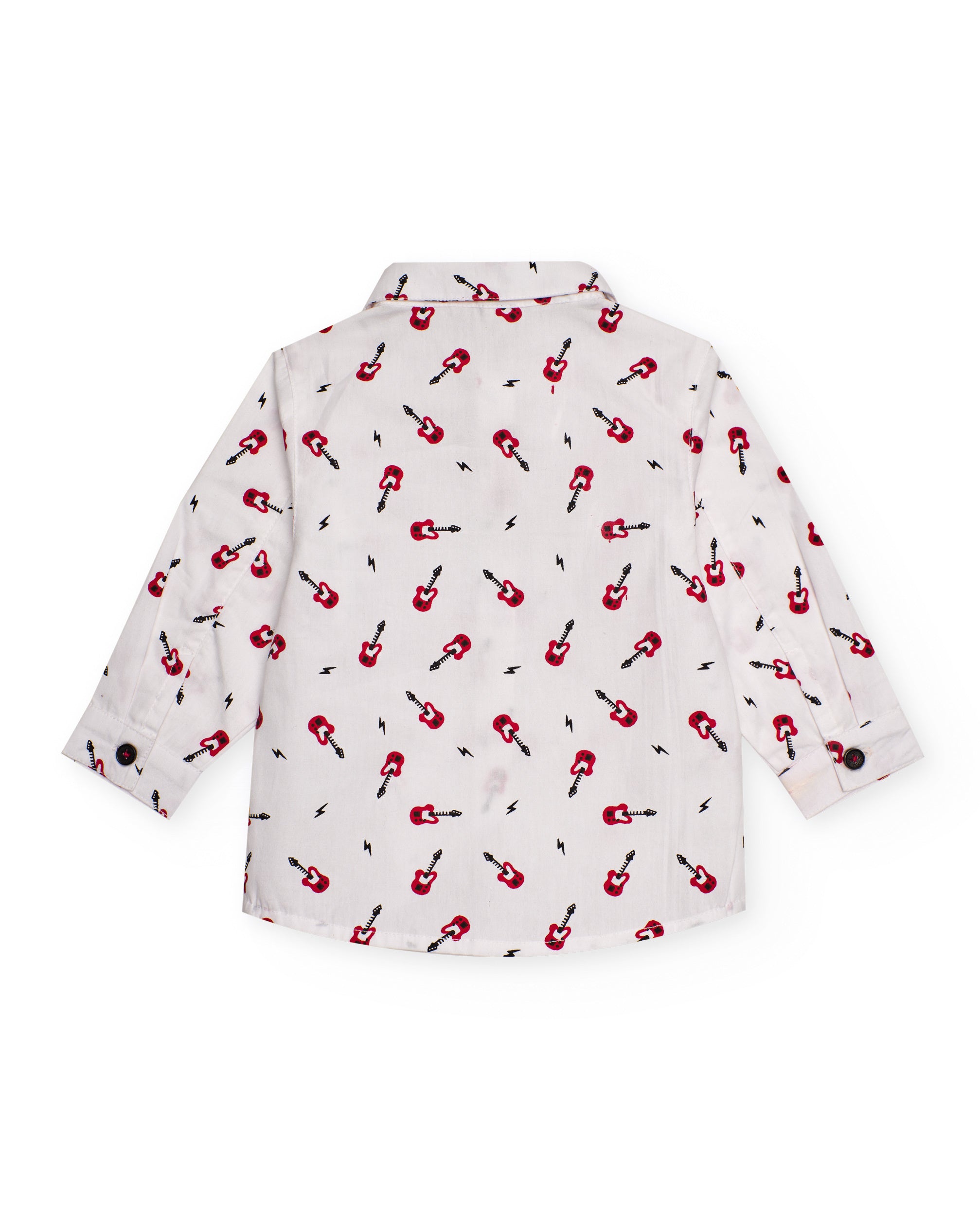 Camisa de niño en blanco con estampado de guitarras