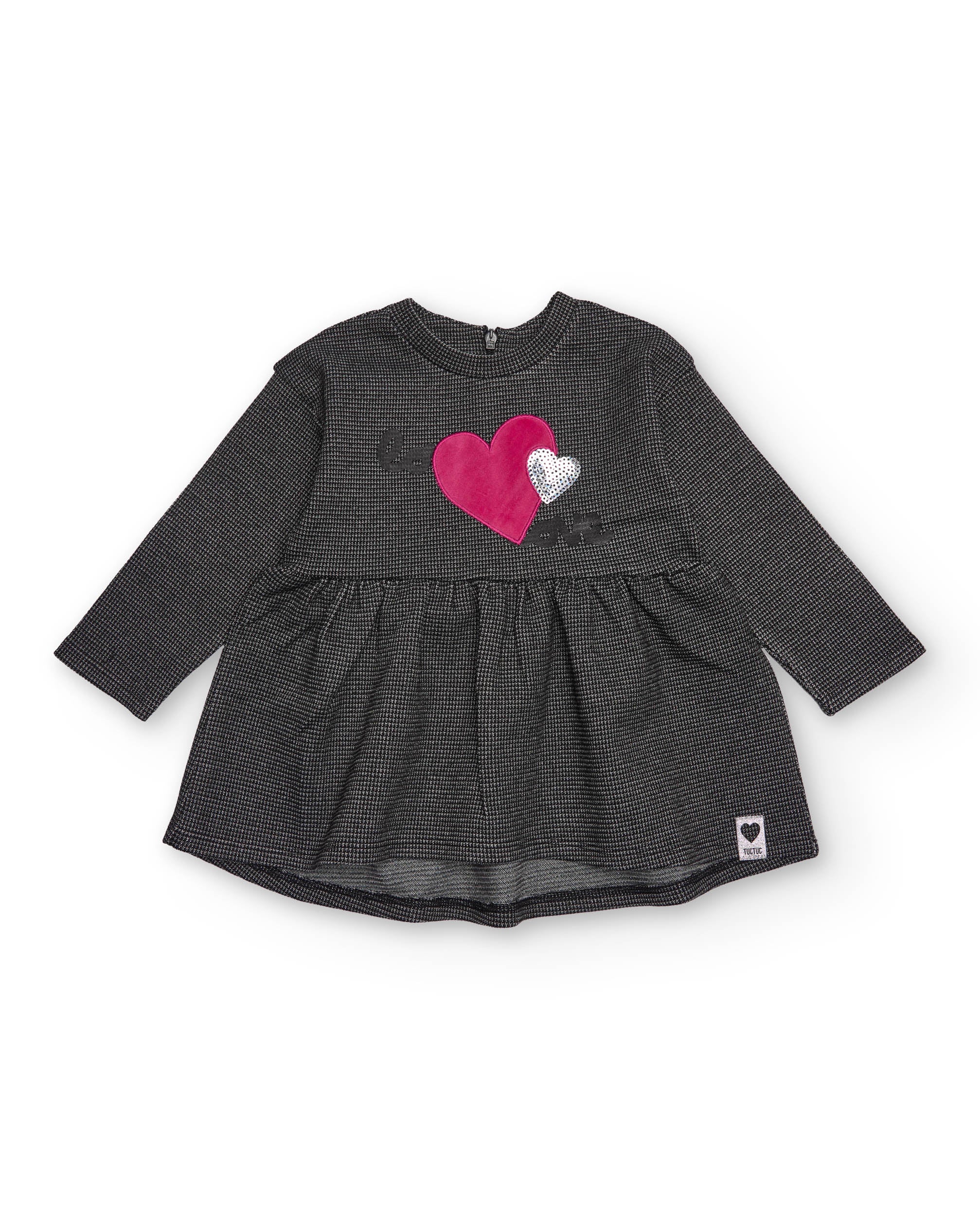Vestido de niña en gris con corazones aplicados