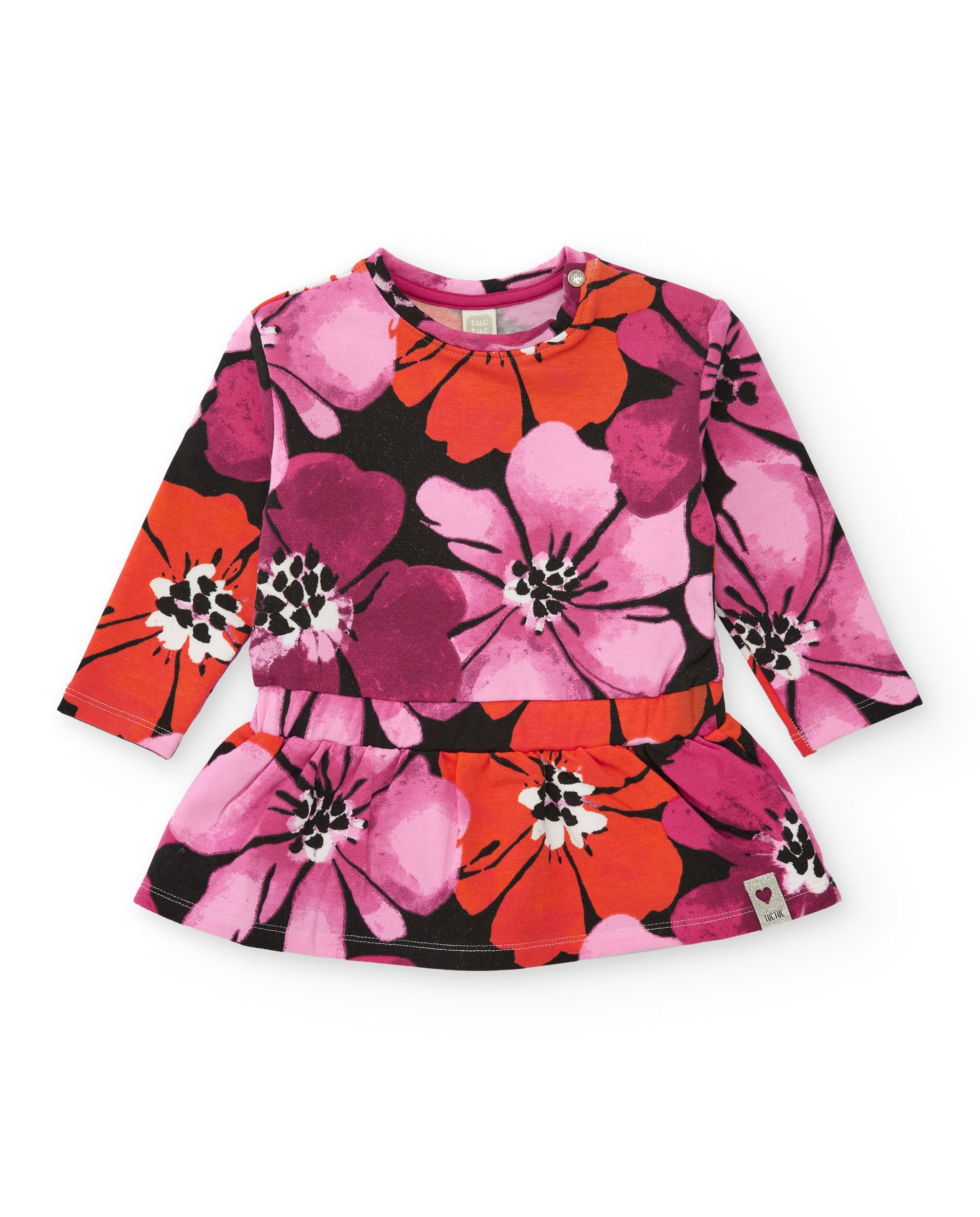 Vestido de niña con estampado floral en fuccia