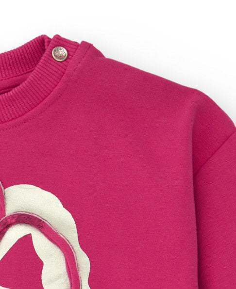 Sudadera de niña en fucsia con flor estampada