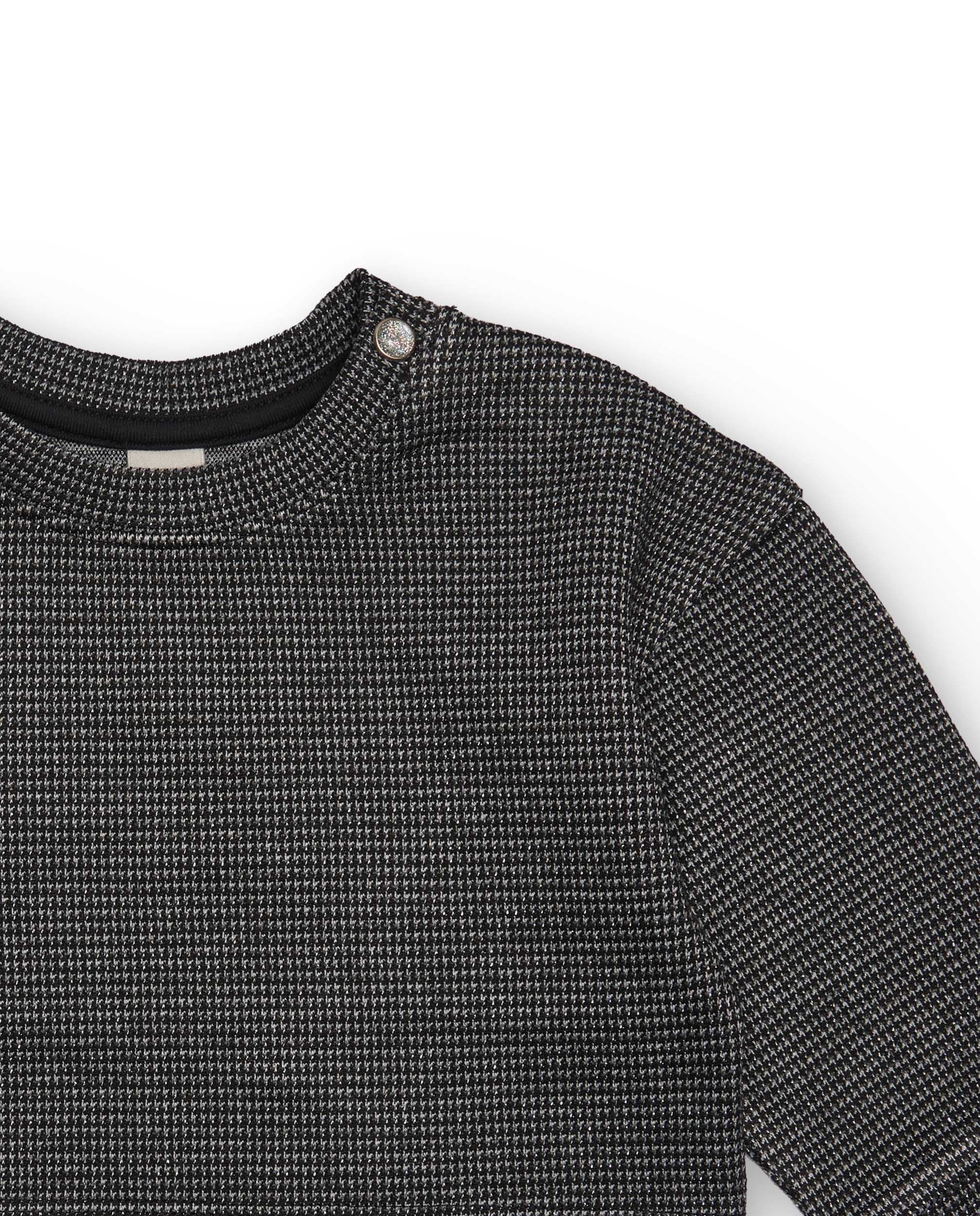 Sudadera de niña en vichy negro de corte recto