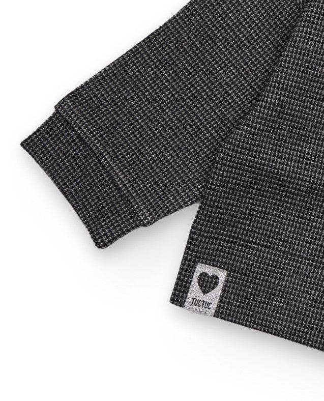 Sudadera de niña en vichy negro de corte recto