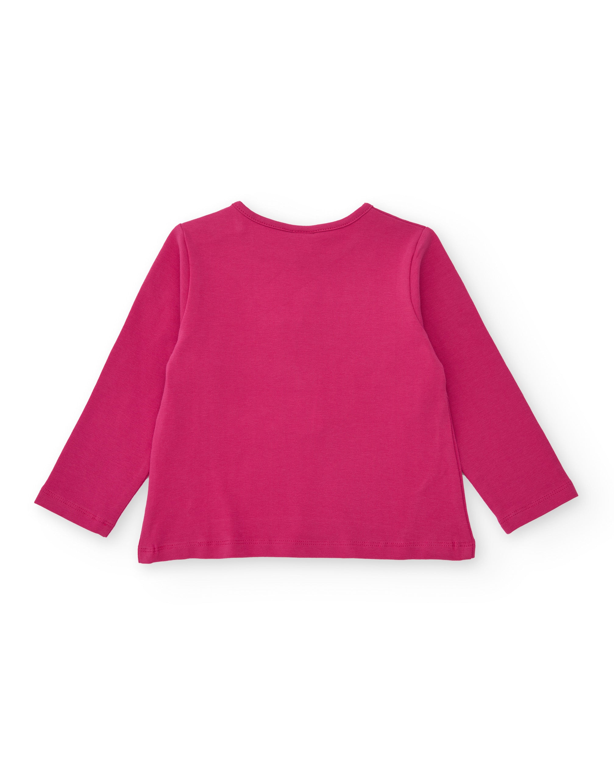 Camiseta de niña fucsia con estampado de gato y flores