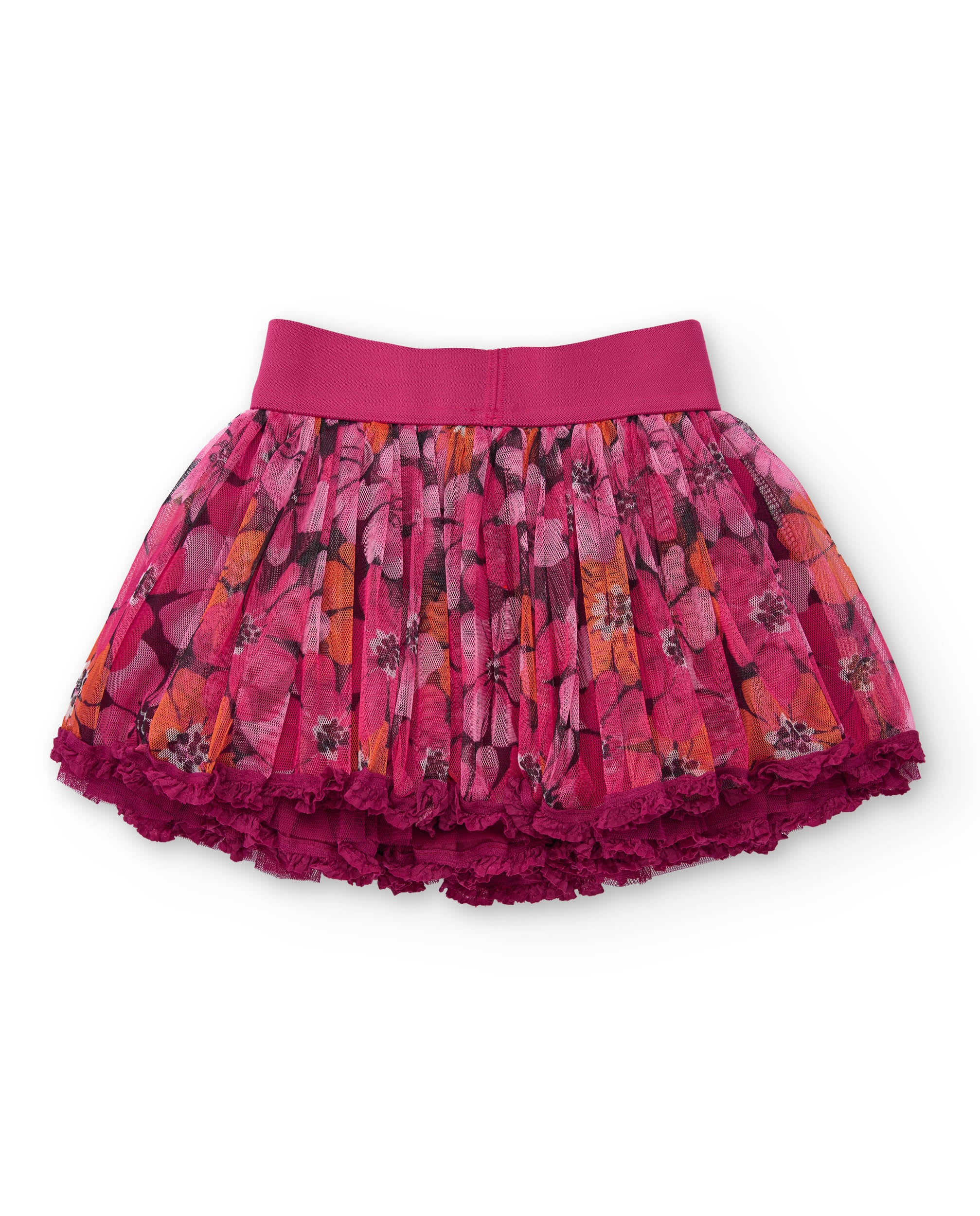 Falda de niña con tul plisado en fucsia y estampado floral