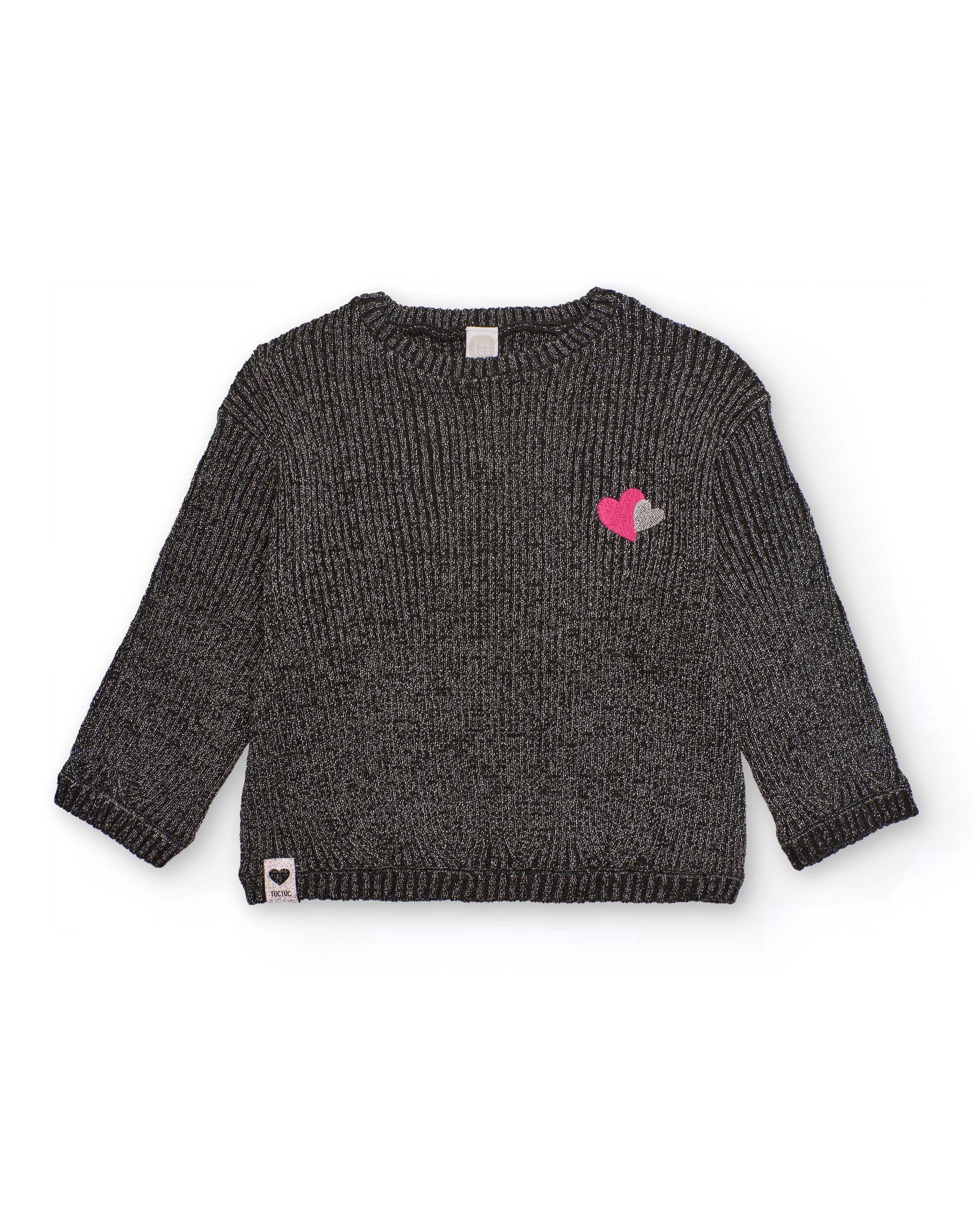 Jersey de niña en punto grueso color gris con detalle de