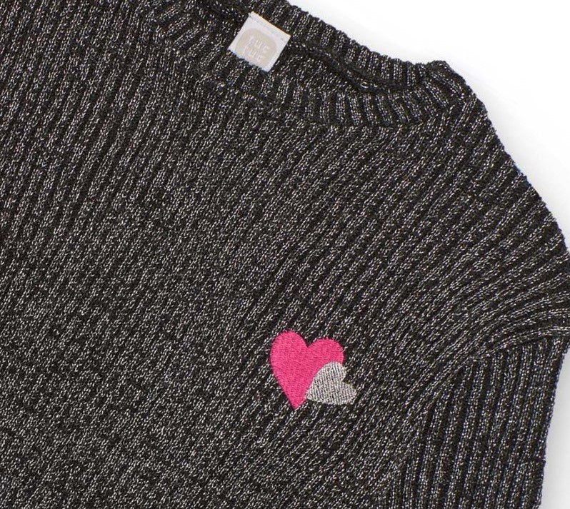 Jersey de niña en punto grueso color gris con detalle de