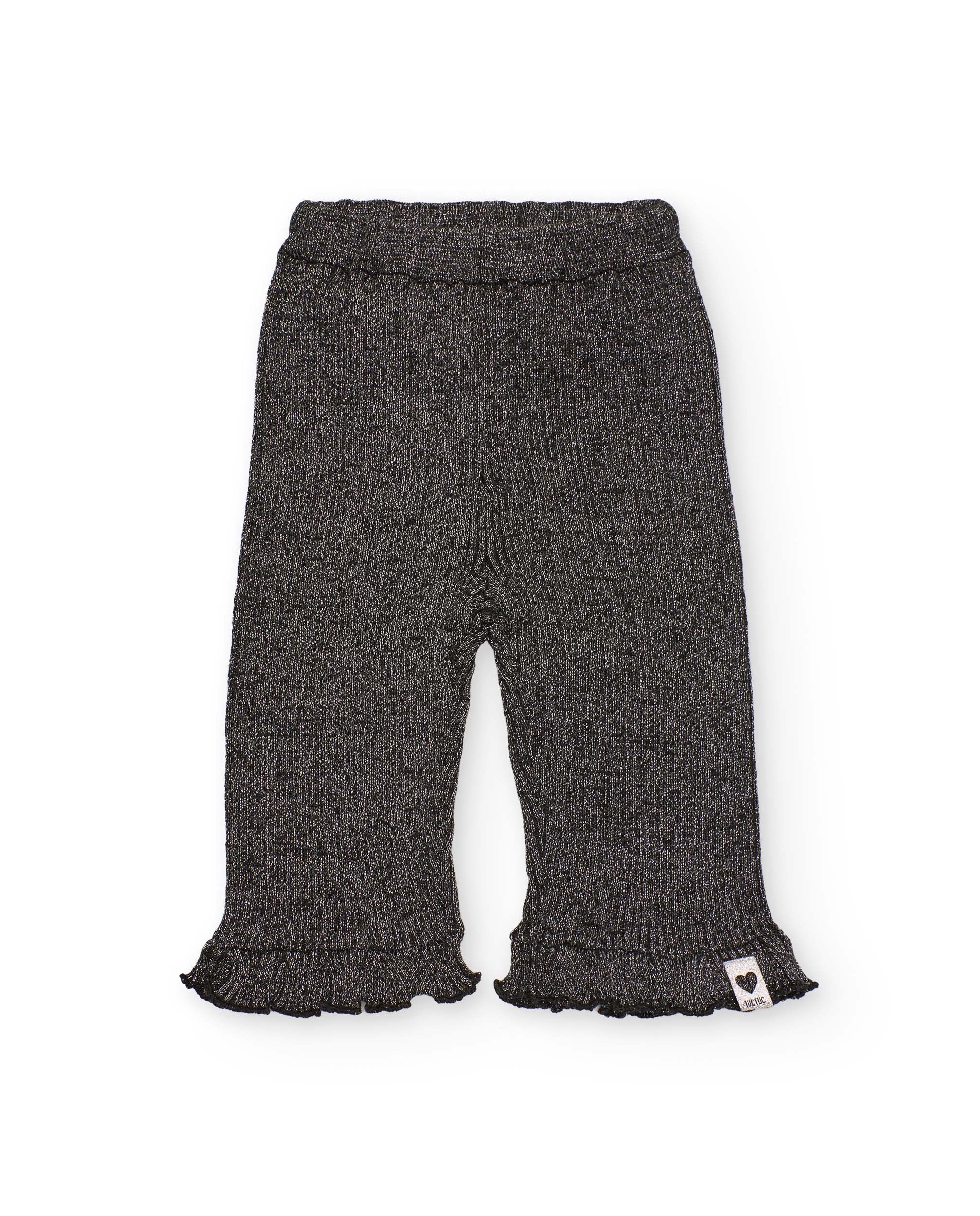 Pantalón de punto para niña en gris con volante en el bajo