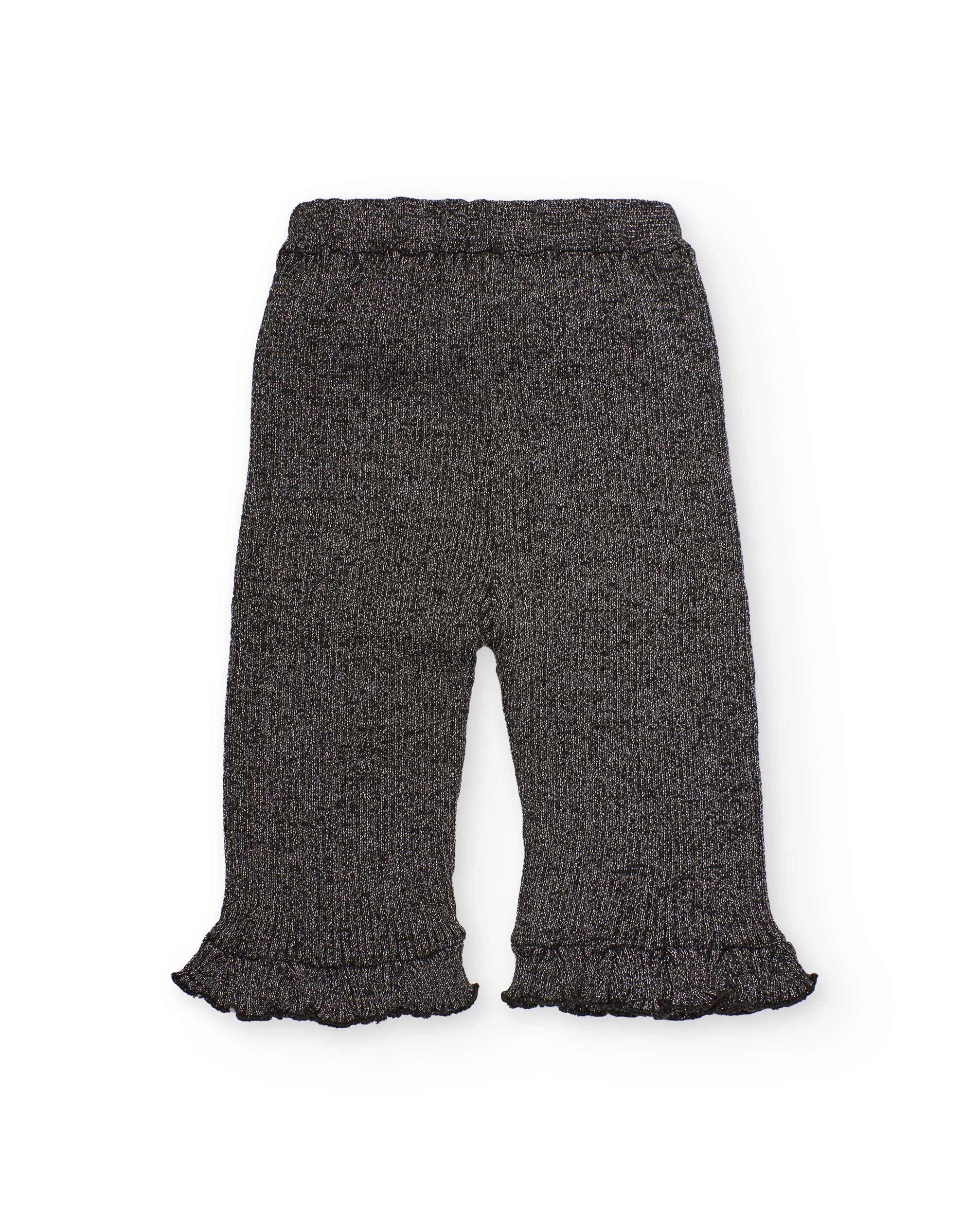 Pantalón de punto para niña en gris con volante en el bajo