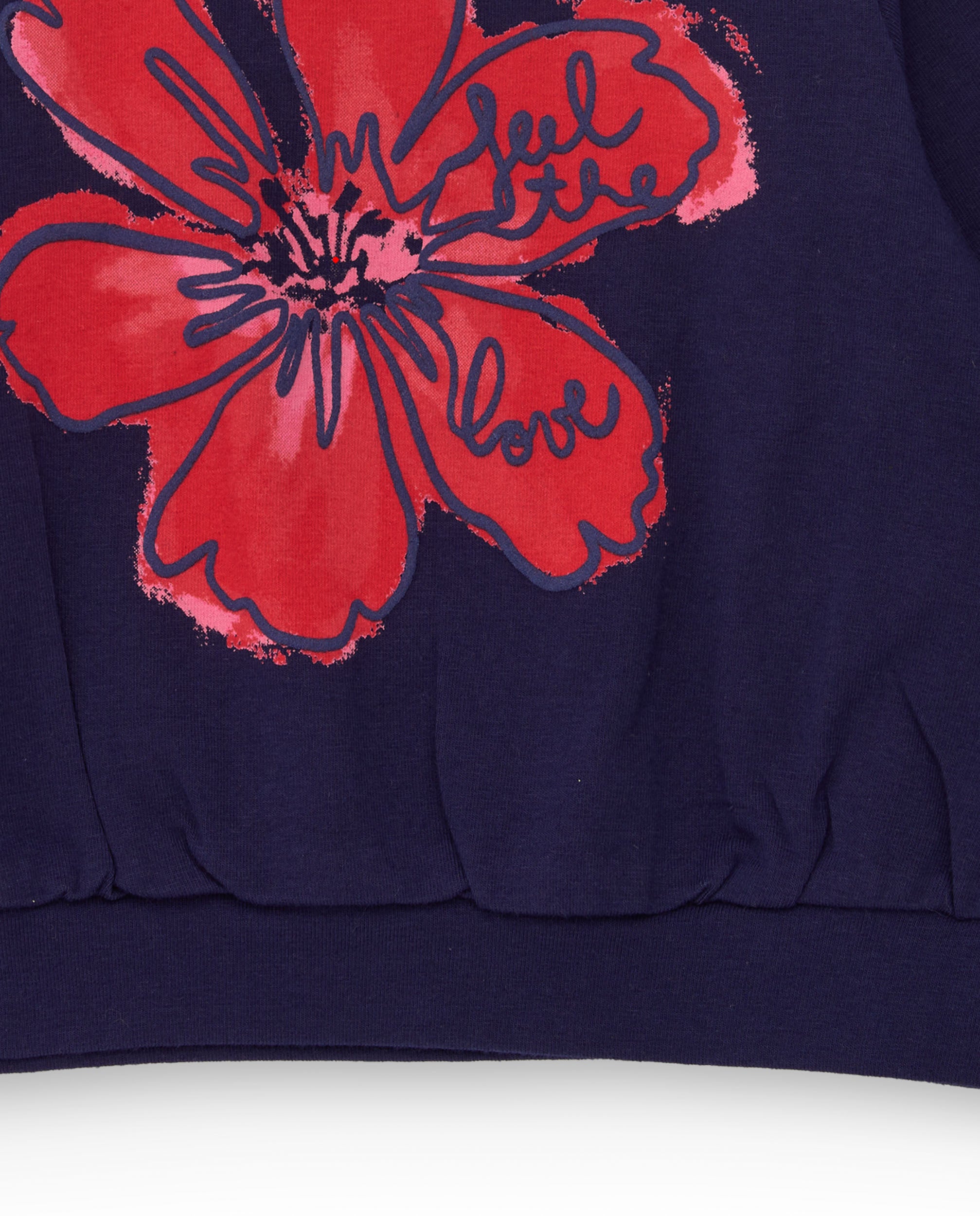 Sudadera azul marino de niña con flor estampada
