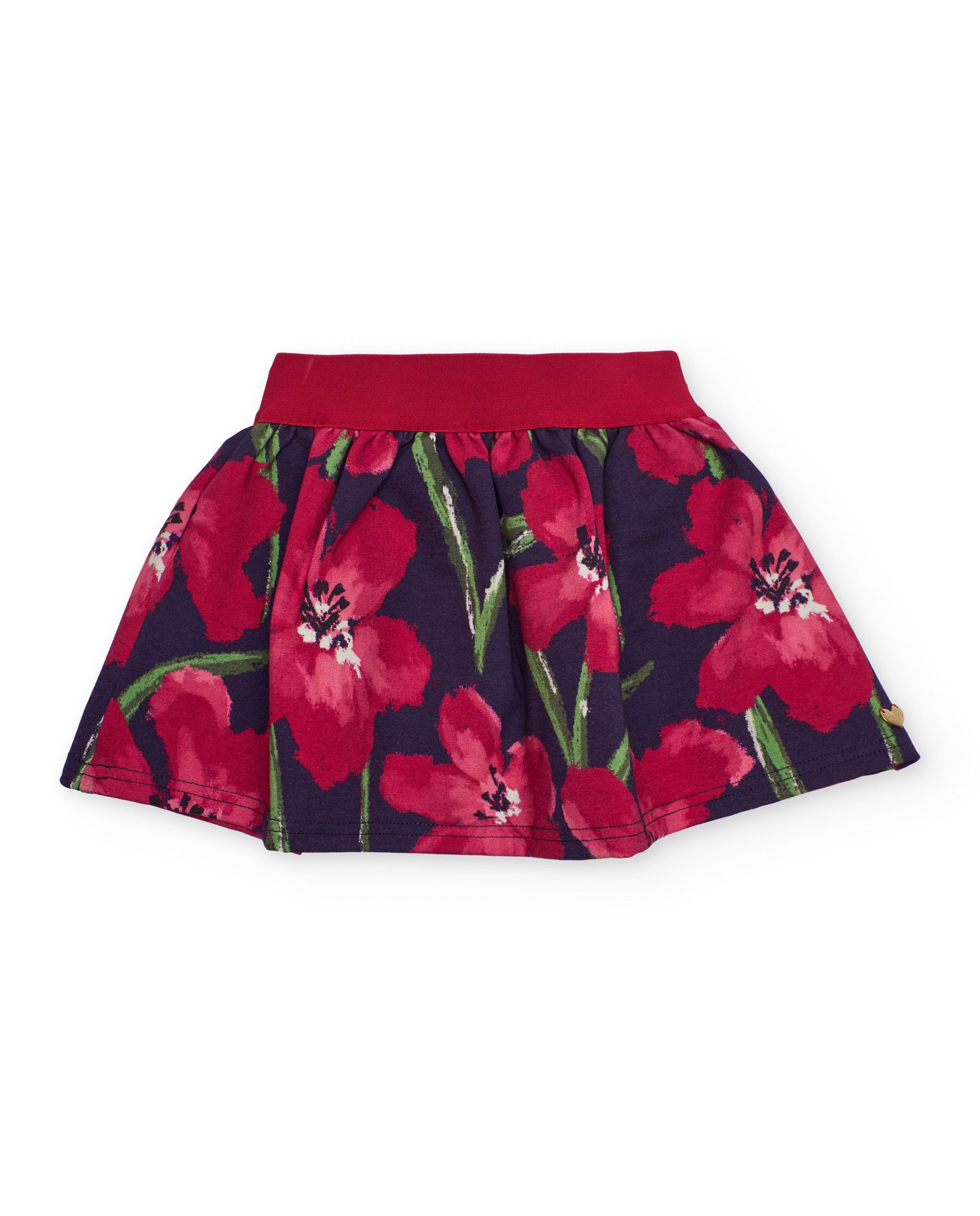 Falda de niña con estampado floral en tonos fucsia y verde