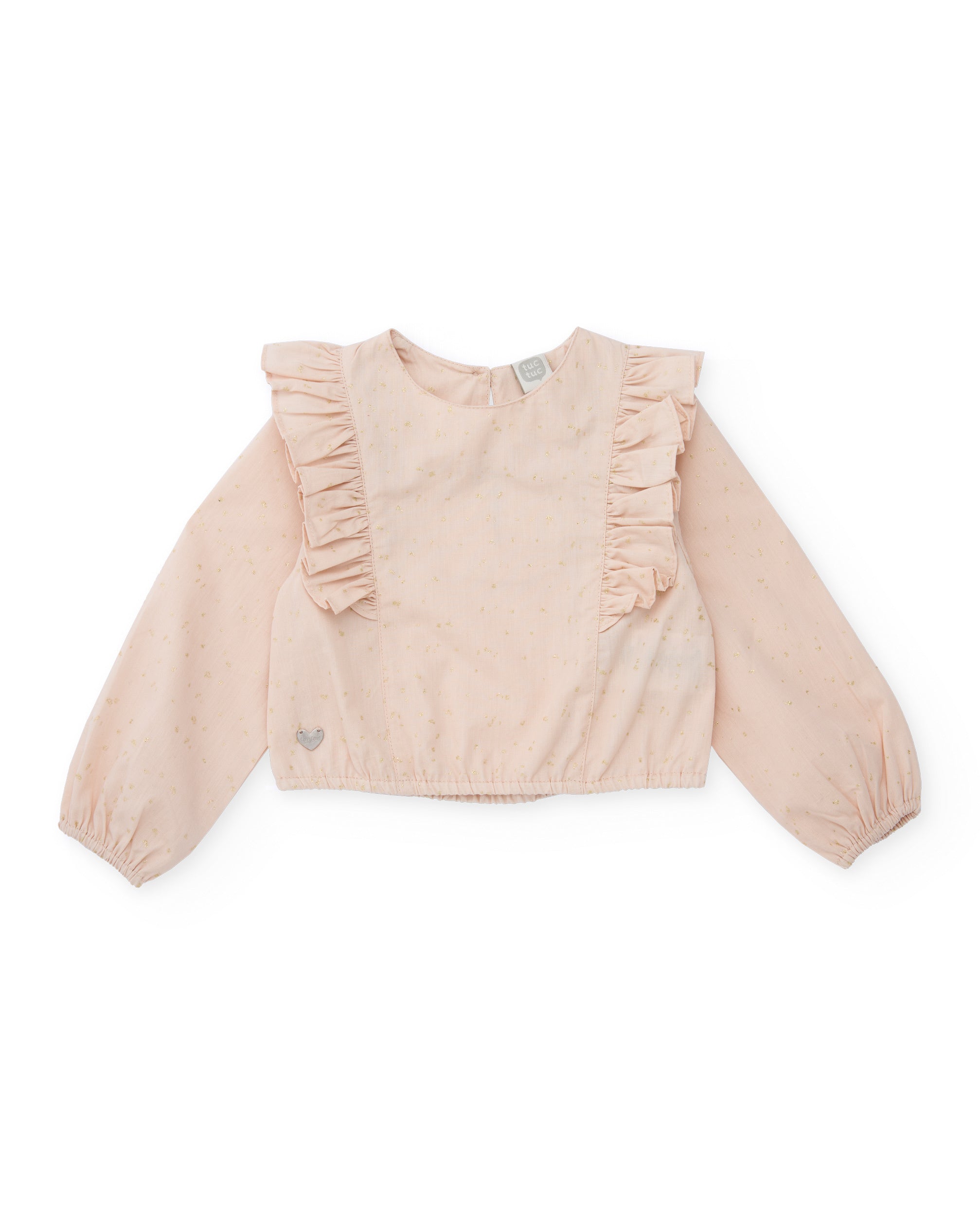 Blusa de niña en rosa empolvado con detalles dorados