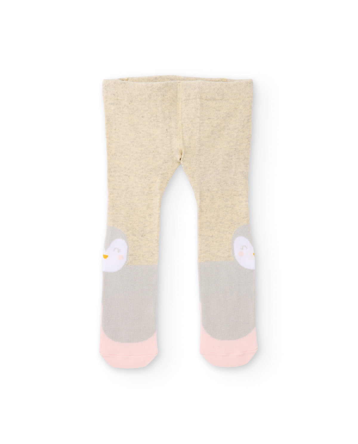 Leotardo de recién nacido en beige con diseño de pingüino