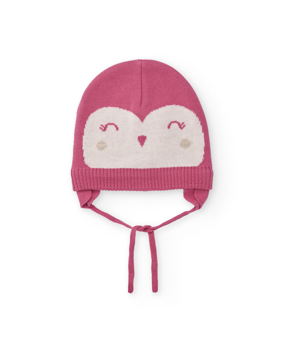 Gorro de punto para recién nacido en rosa con diseño de cara