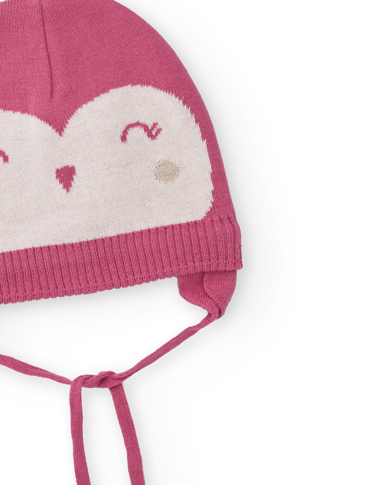 Gorro de punto para recién nacido en rosa con diseño de cara
