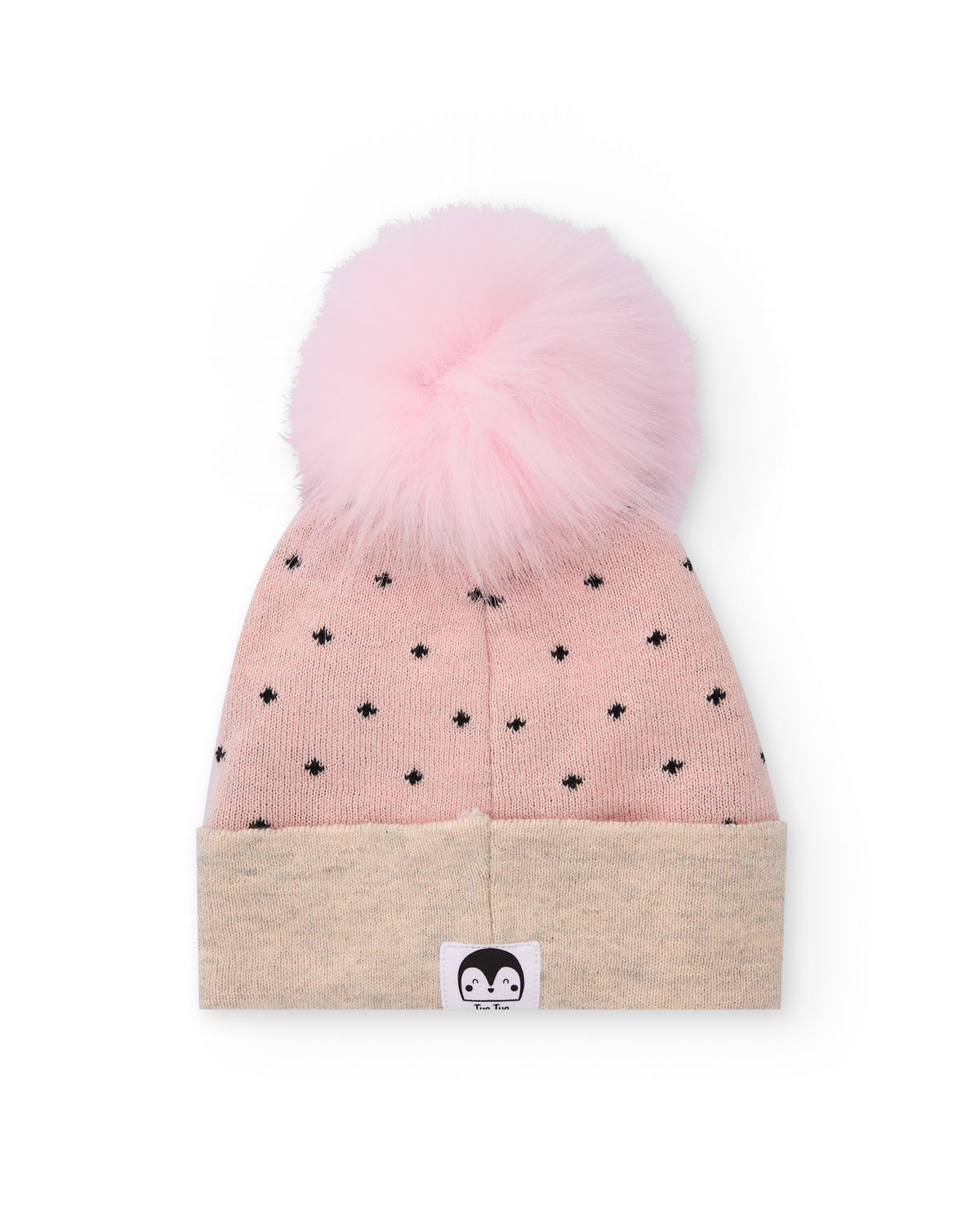 Gorro para recién nacido en rosa con pompón y diseño de carita