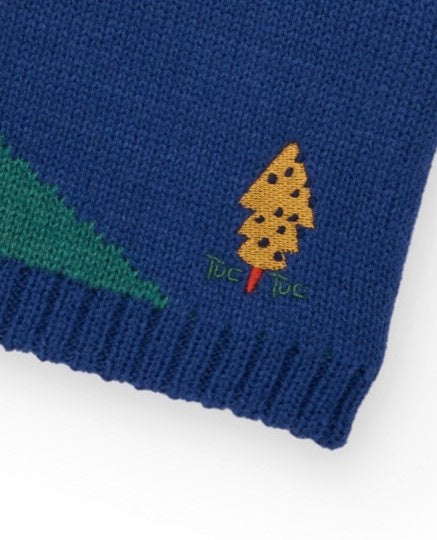 Cuello tubular para niño en azul, mostaza y verde con diseño