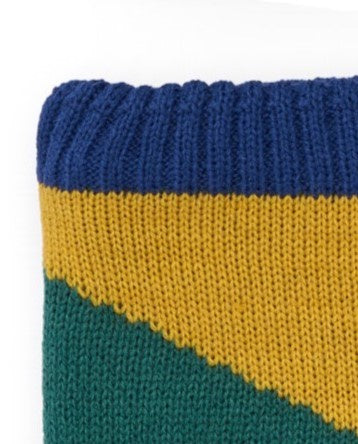 Cuello tubular para niño en azul, mostaza y verde con diseño
