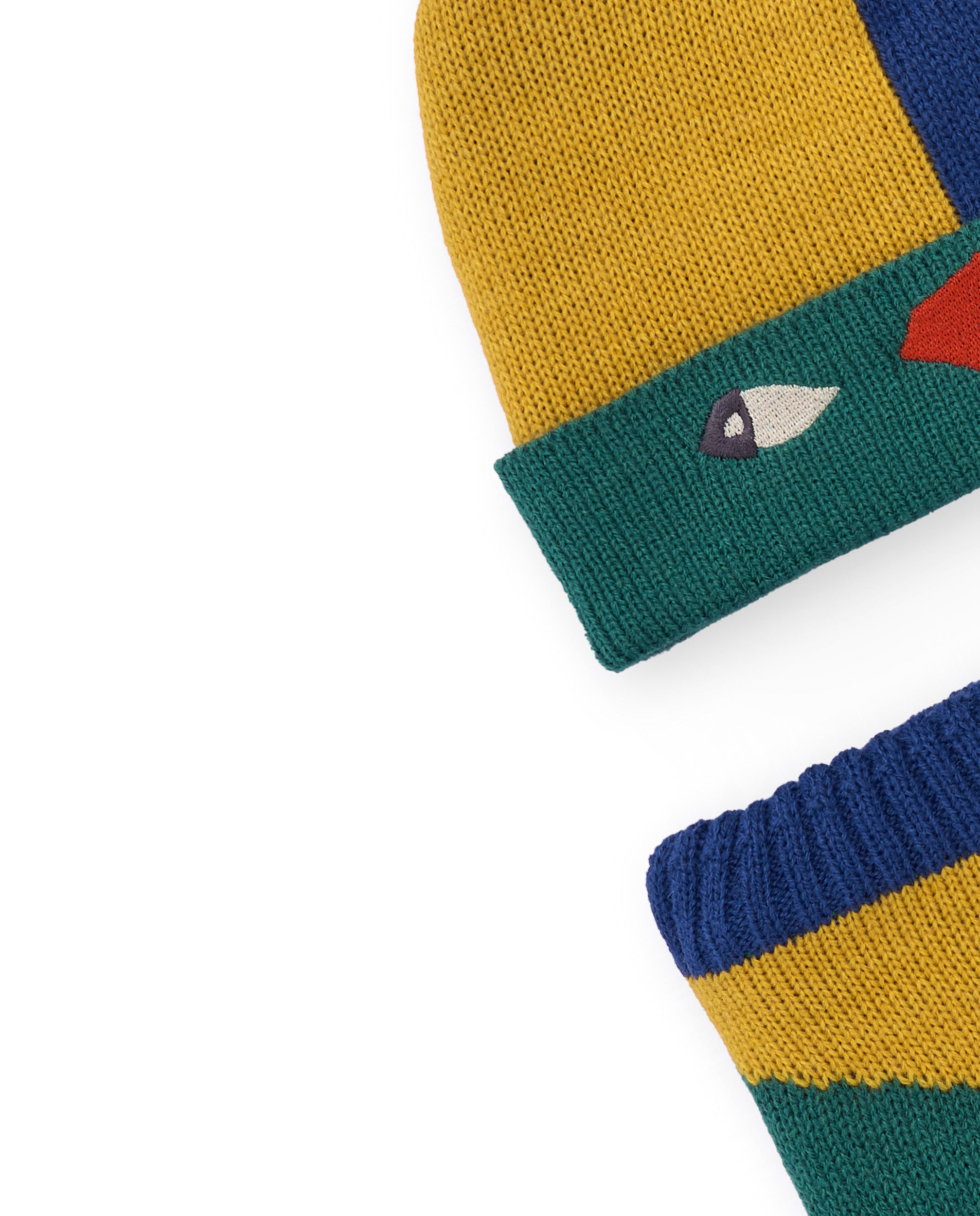 Pack de gorro y cuello para niño en bloques de color con pompón