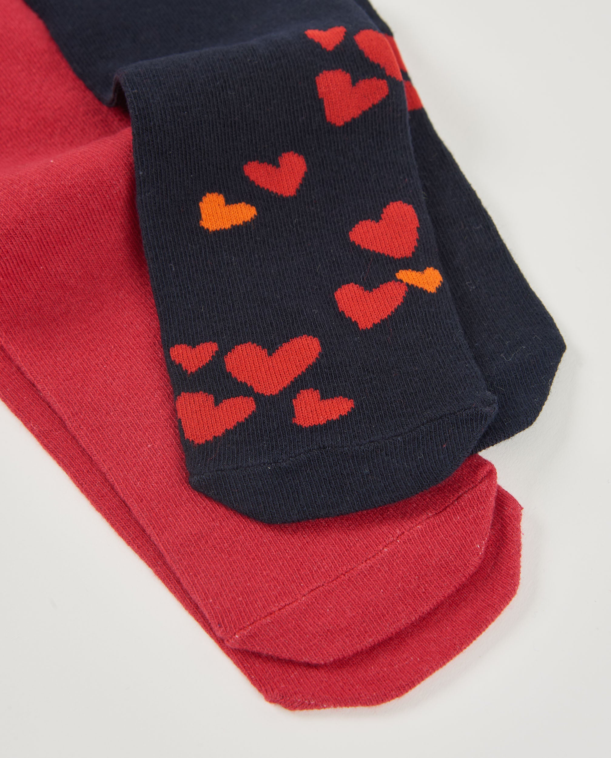 Pack de leotardos para niña en rojo y azul marino con corazones