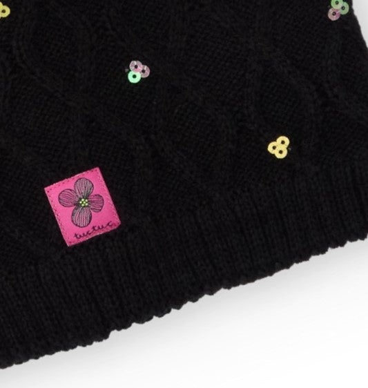 Cuello de punto para niña en color negro con lentejuelas
