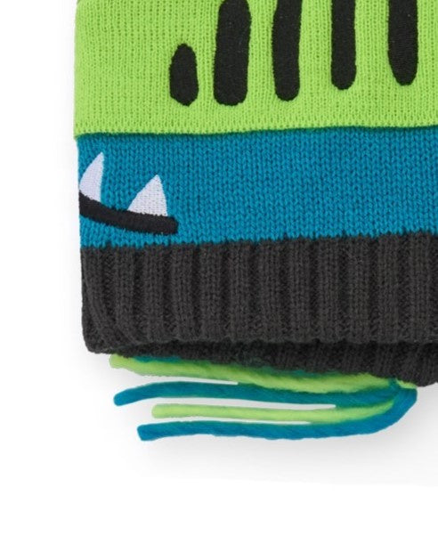 Gorro de punto para niño en gris con diseño de dinosaurio y
