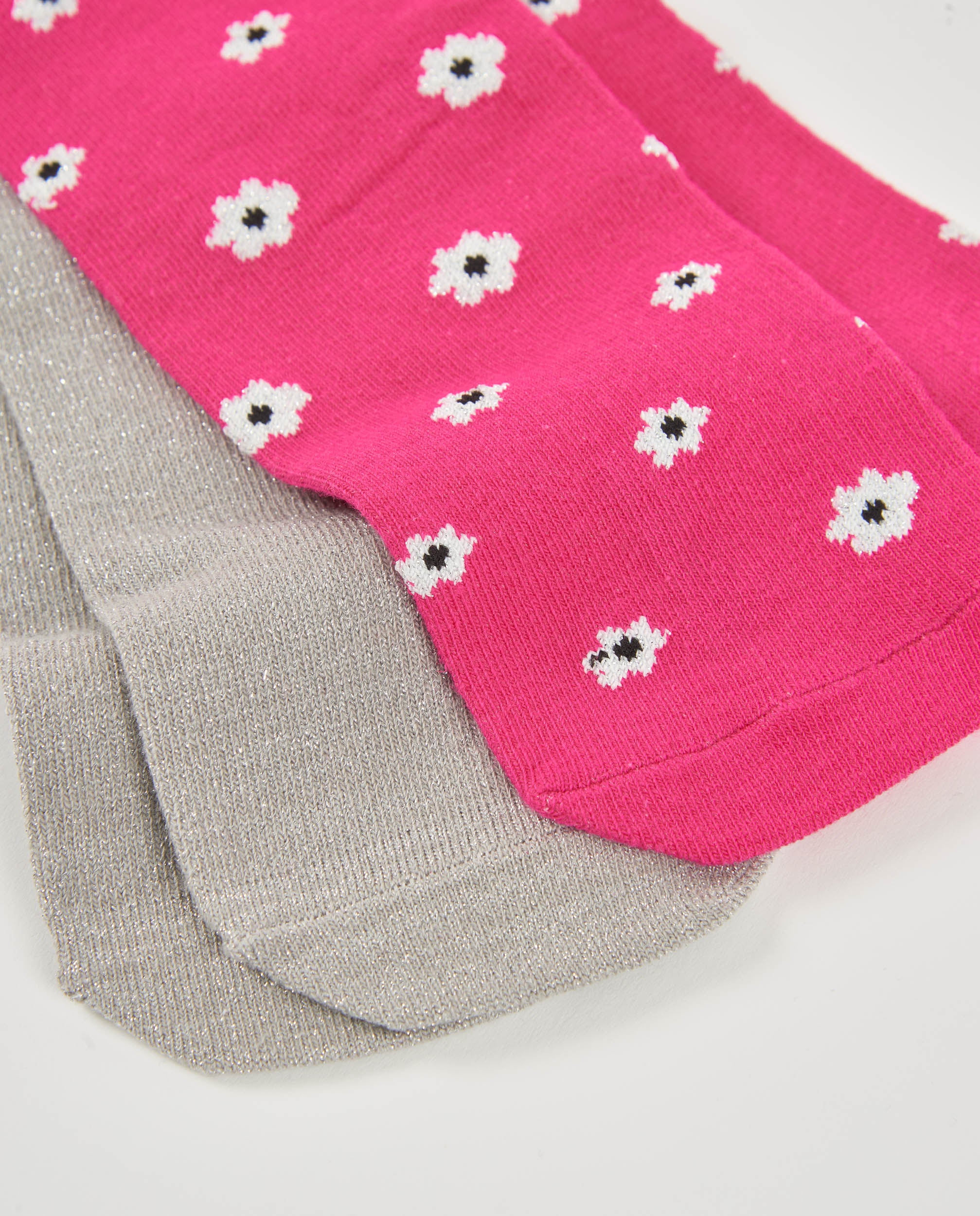Pack de dos leotardos de niña en gris liso y fucsia con flores