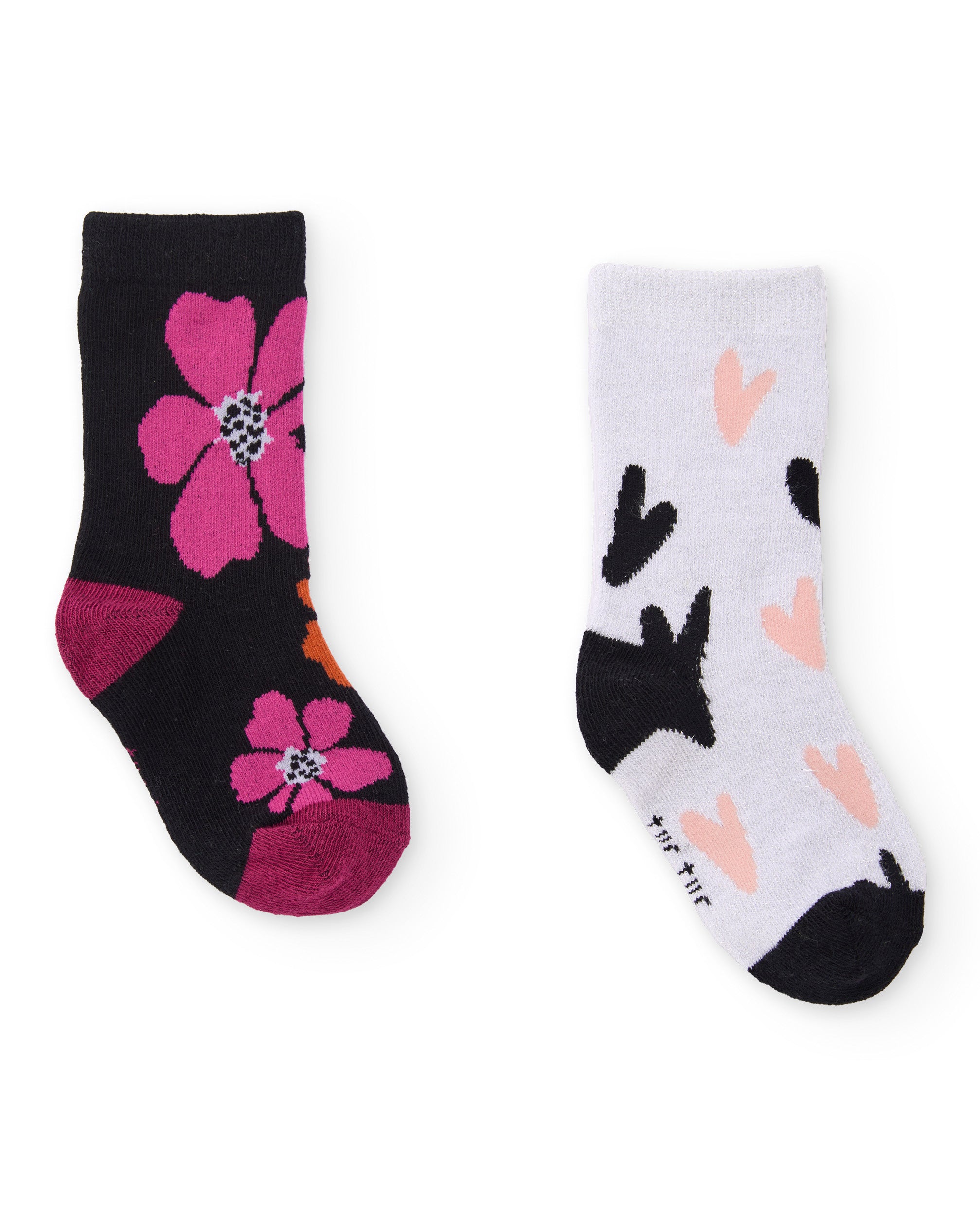 Pack de calcetines de niña en blanco y negro con flores y