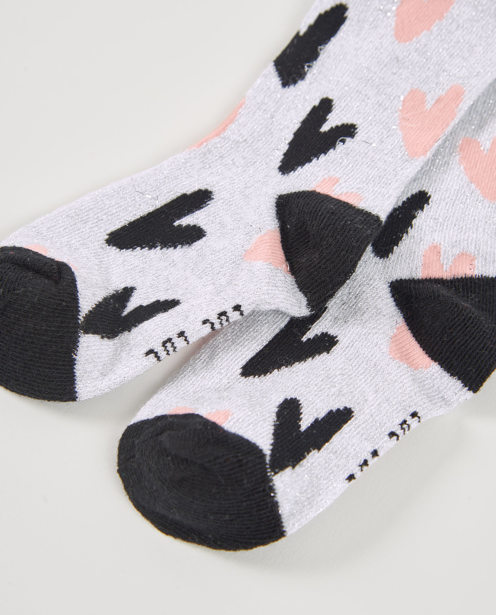 Pack de calcetines de niña en blanco y negro con flores y