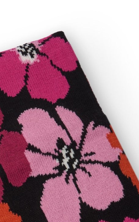 Bufanda de niña en negro con estampado floral colorido