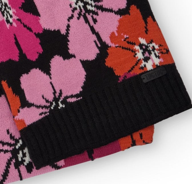 Bufanda de niña en negro con estampado floral colorido