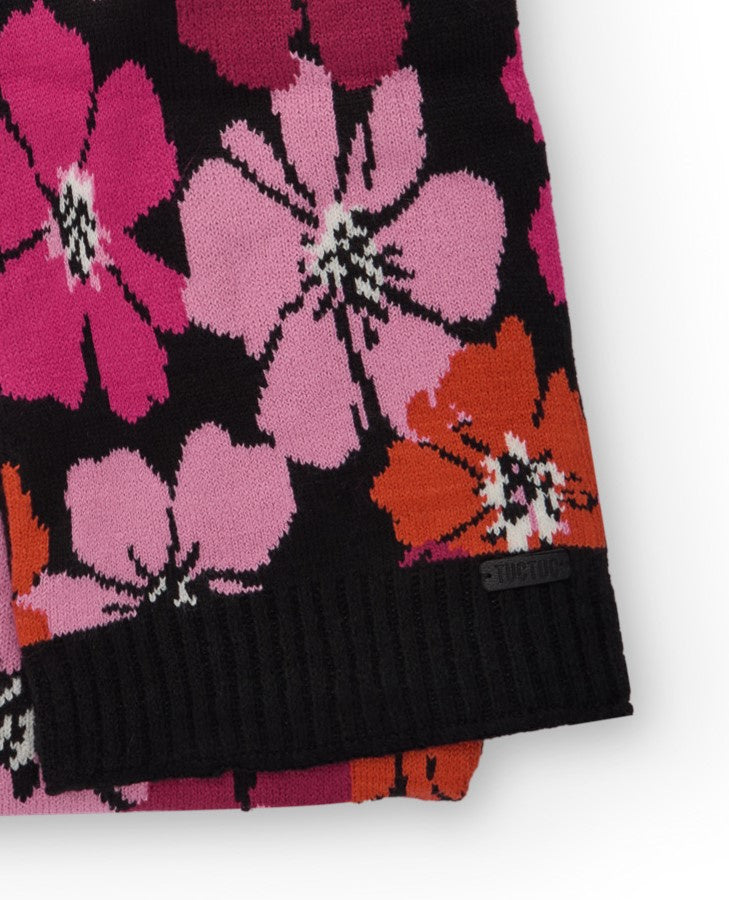 Conjunto de niña de gorro y bufanda con estampado floral fucsia