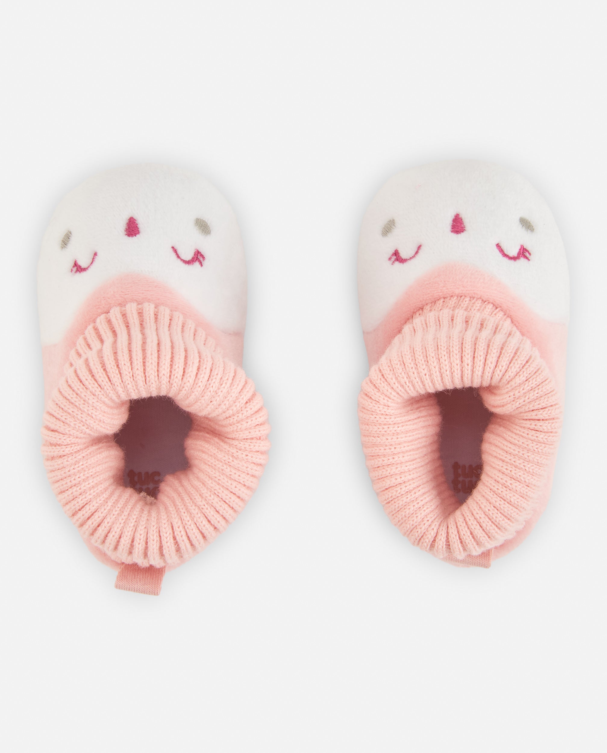 Zapatilla de recién nacido en rosa con diseño de ratita bordada