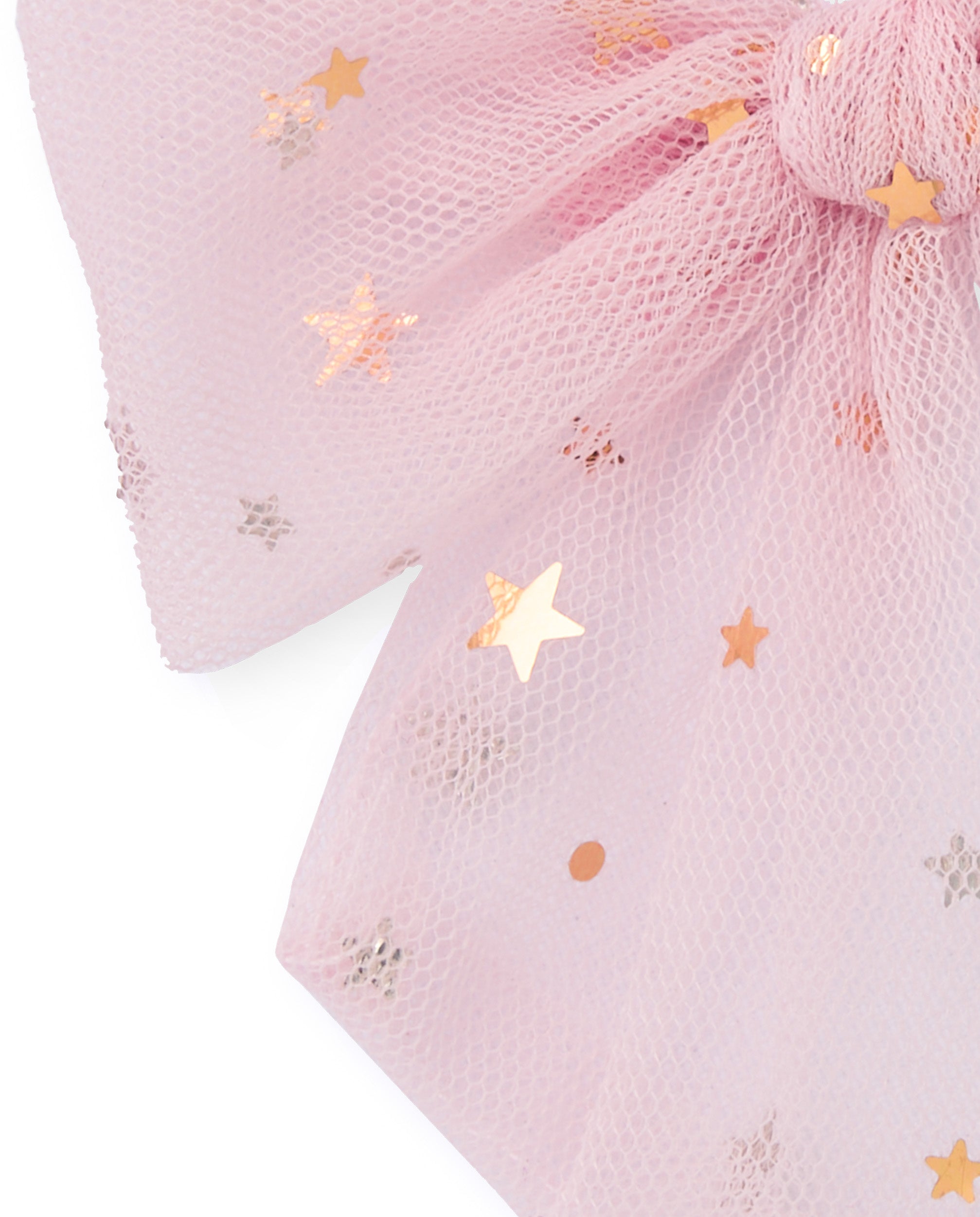 Lazo para niña en tul rosa con estrellas doradas