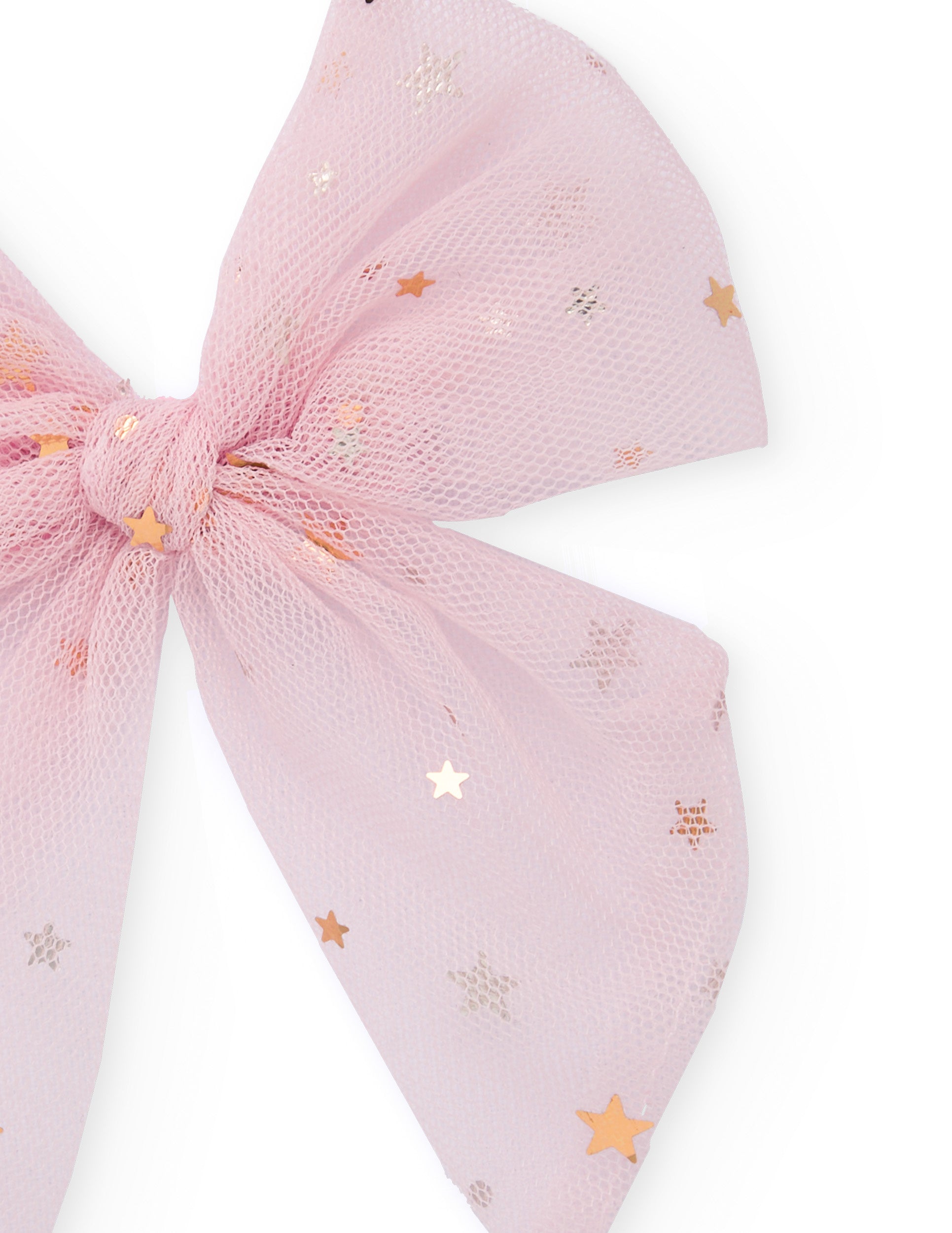 Lazo para niña en tul rosa con estrellas doradas
