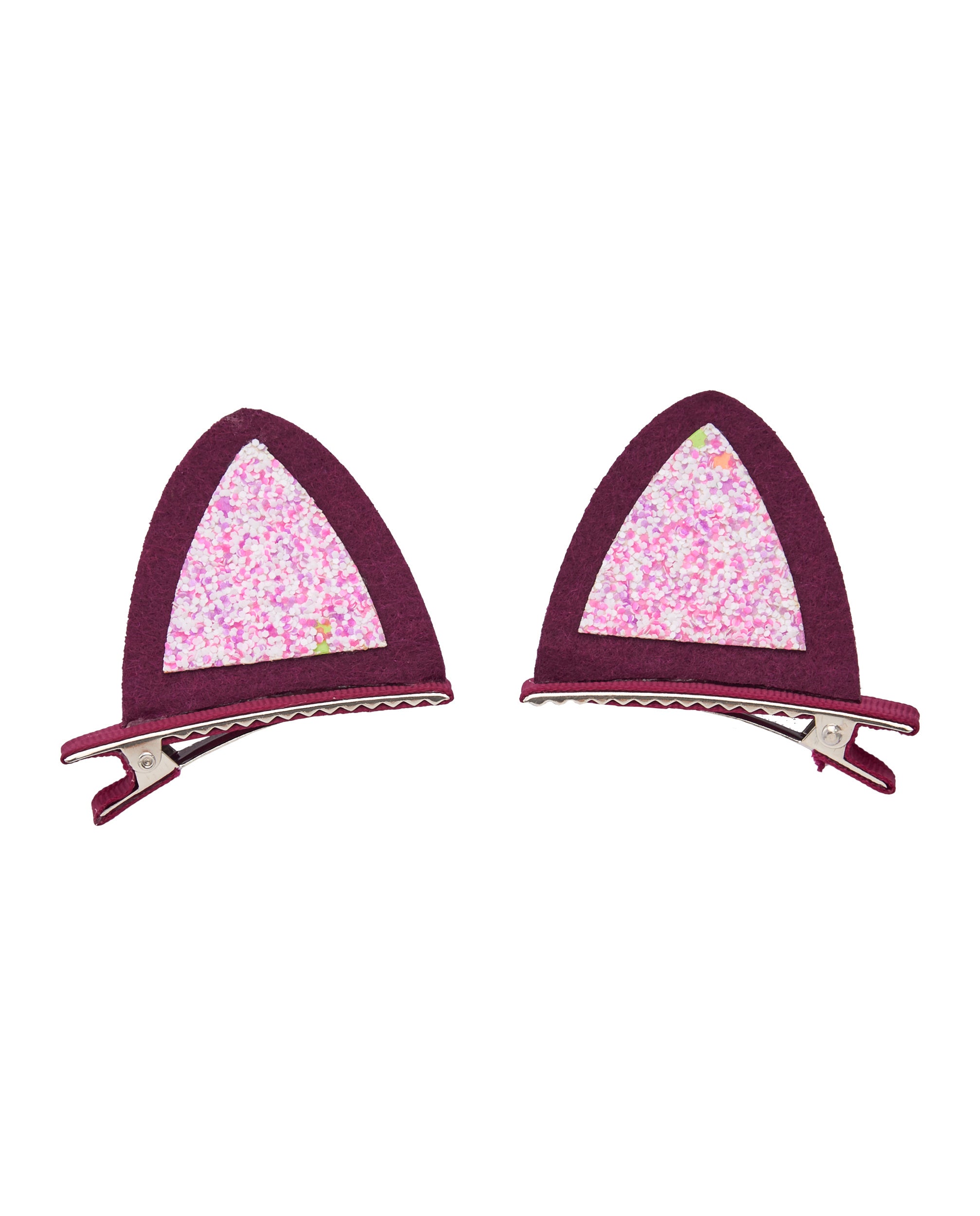 Pinzas para niña con forma de orejas y diseño en glitter rosa