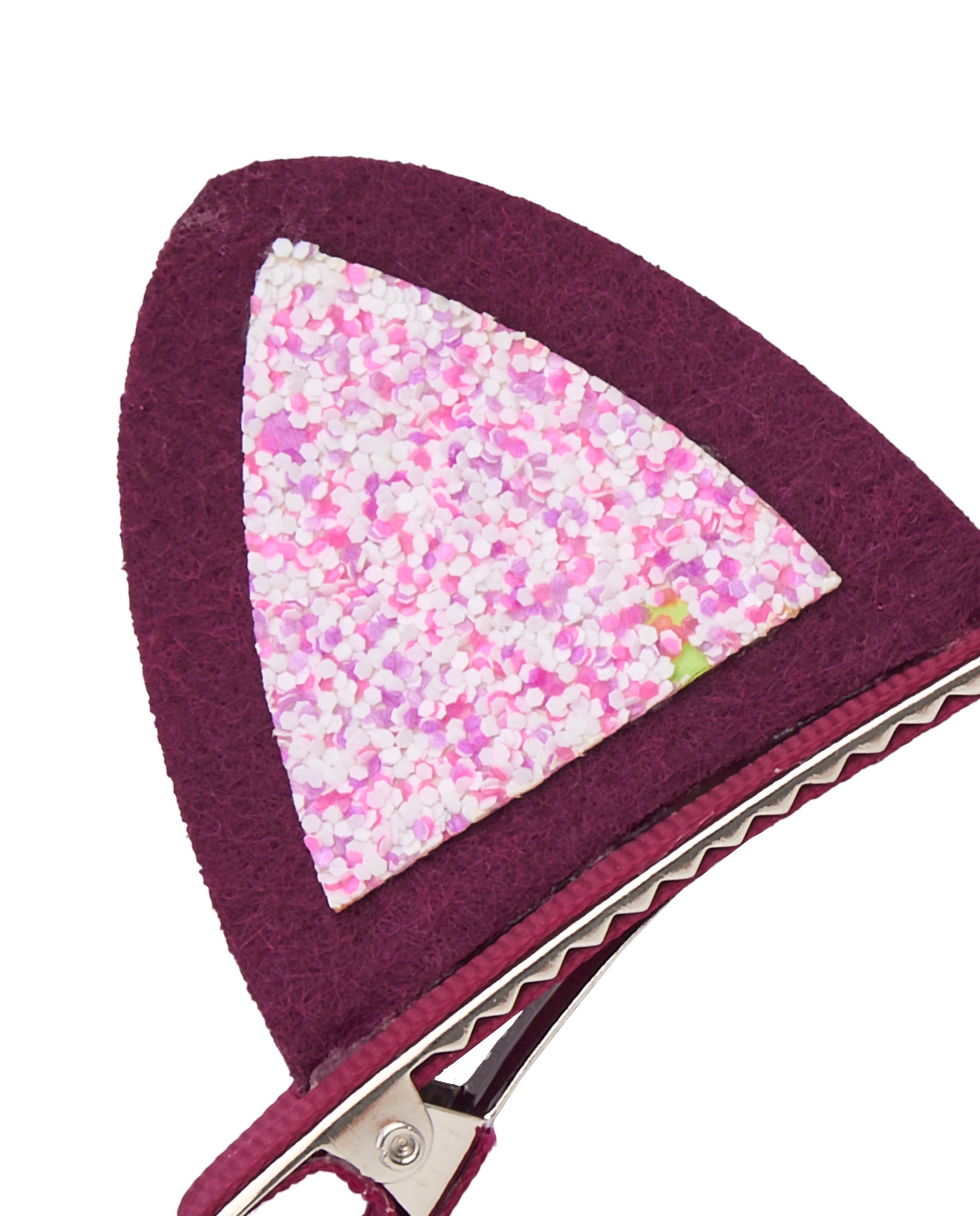 Pinzas para niña con forma de orejas y diseño en glitter rosa