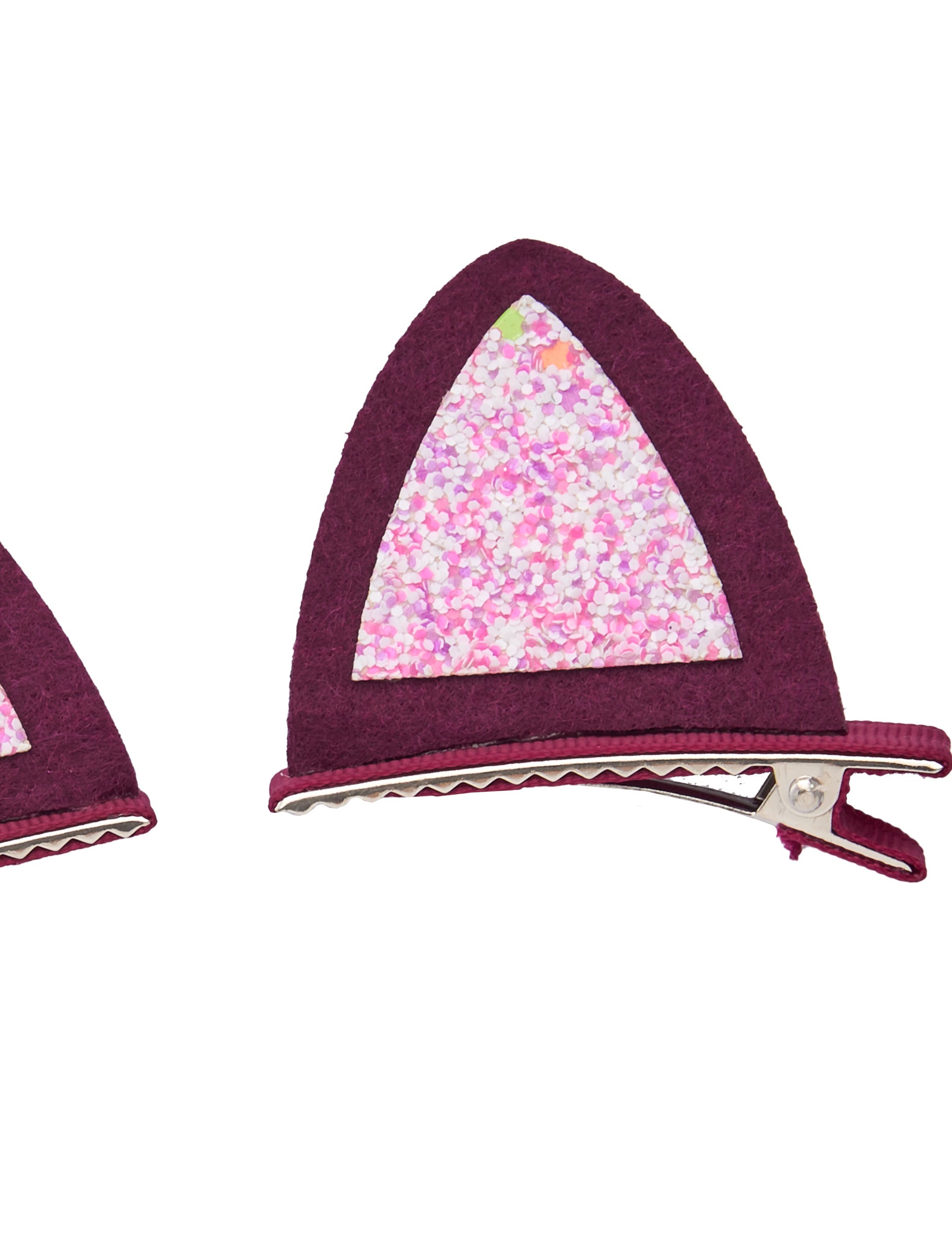 Pinzas para niña con forma de orejas y diseño en glitter rosa