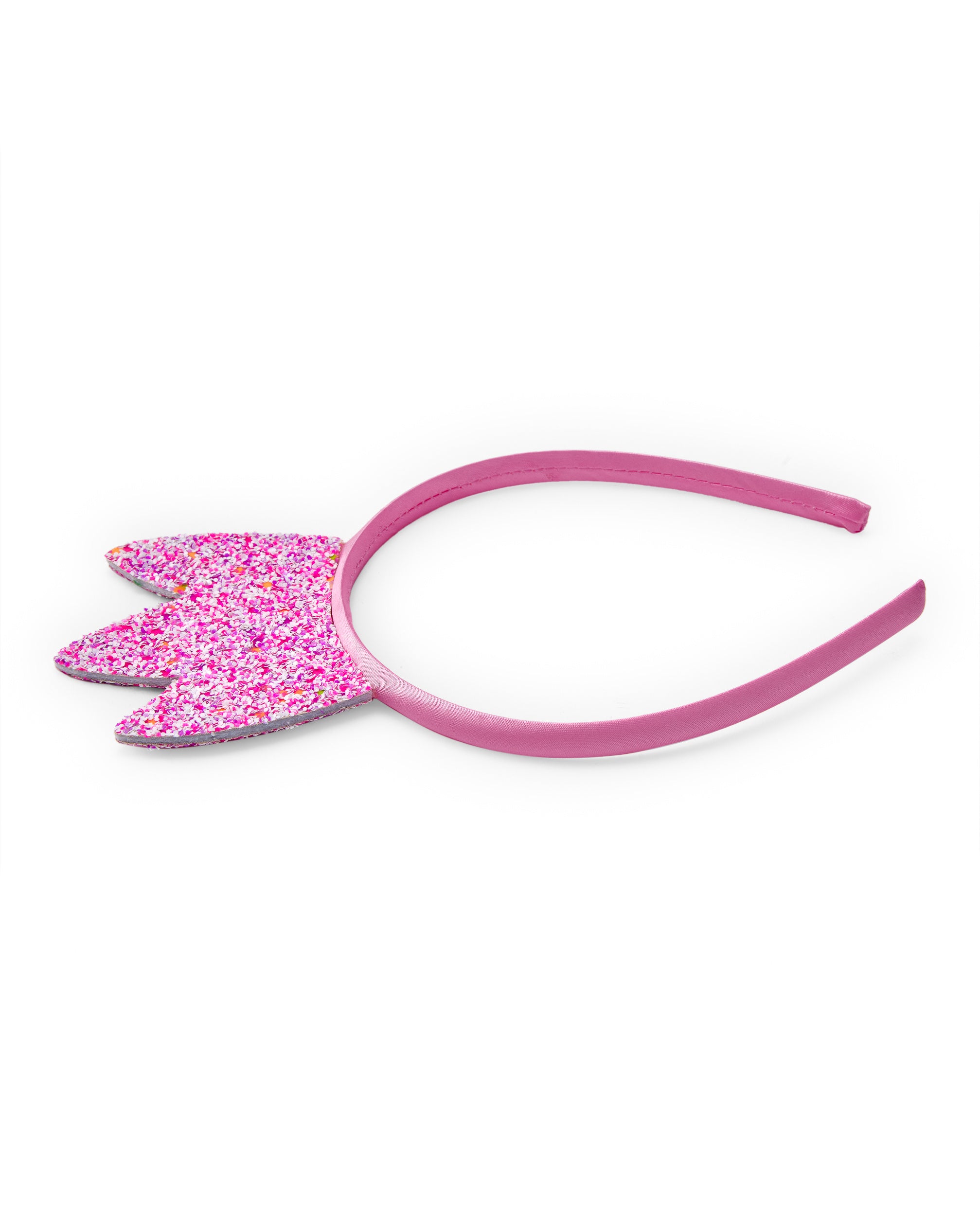 Diadema para niña color rosa con corona en glitter multicolor