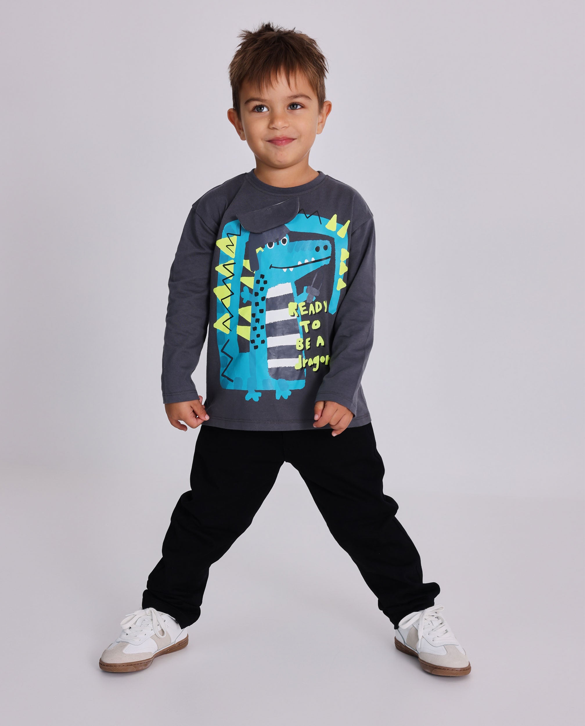 Camiseta de manga larga para niño en gris con estampado de