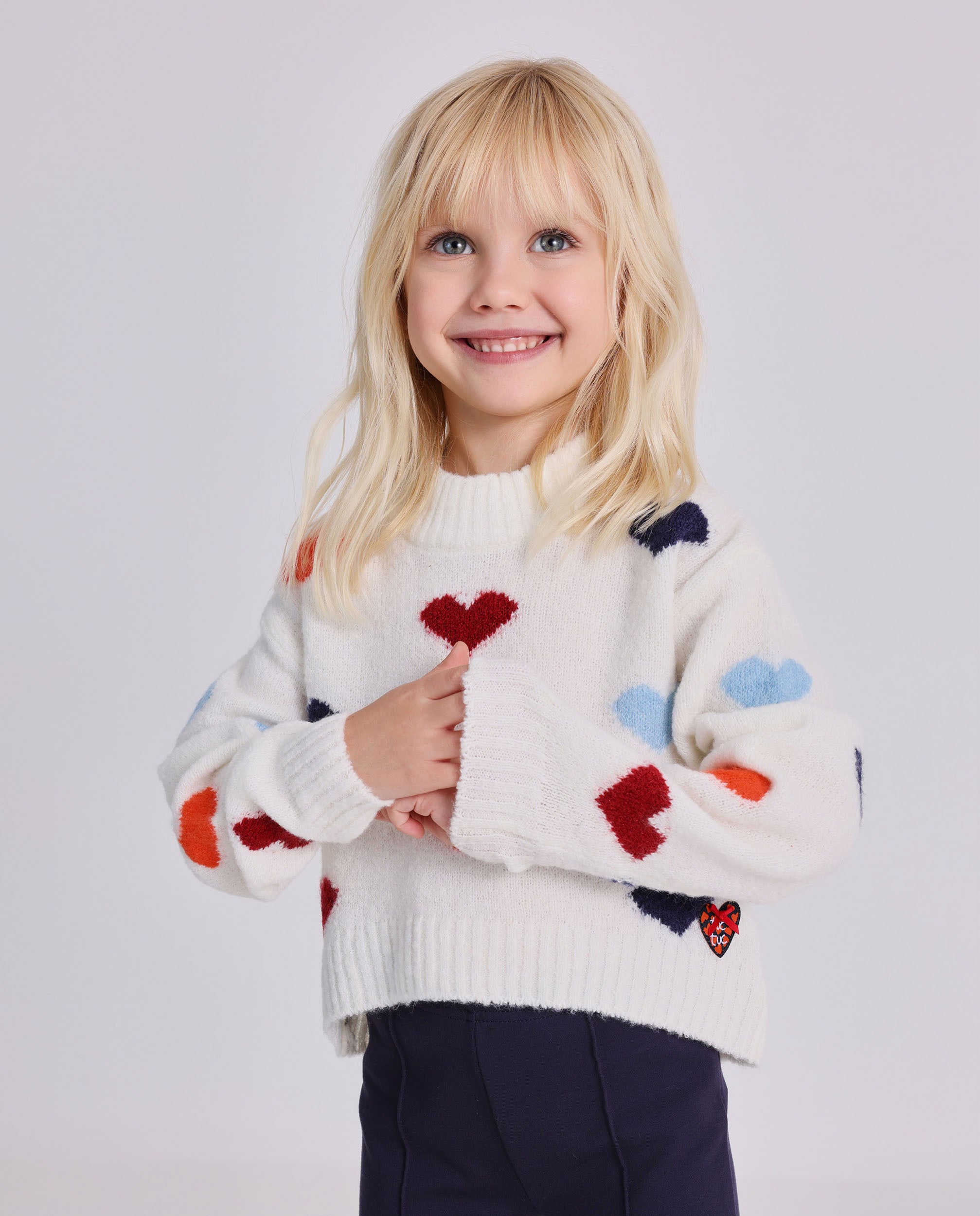 Jersey de niña en crudo con corazones multicolor