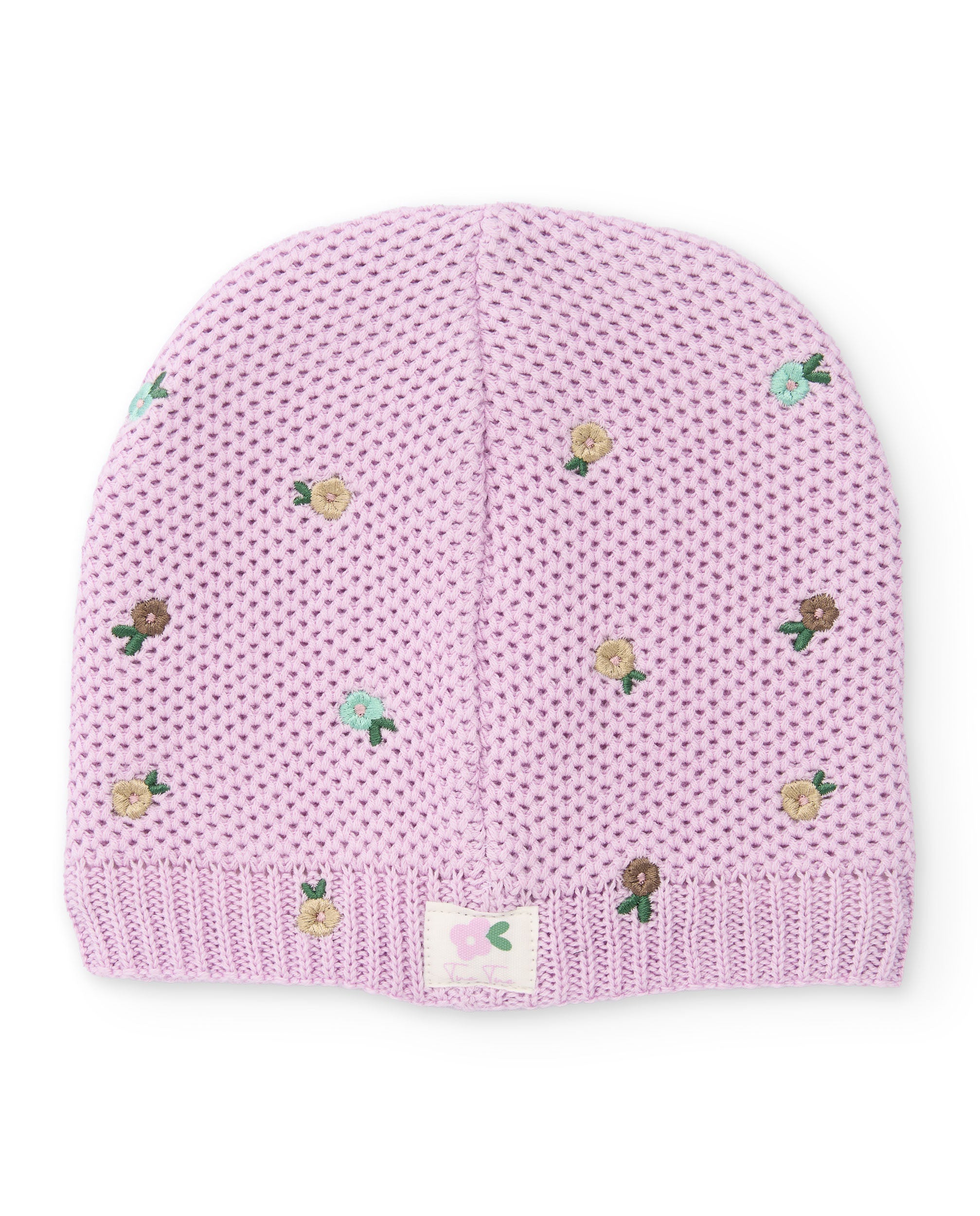 Gorro de recién nacido color lila con bordado floral