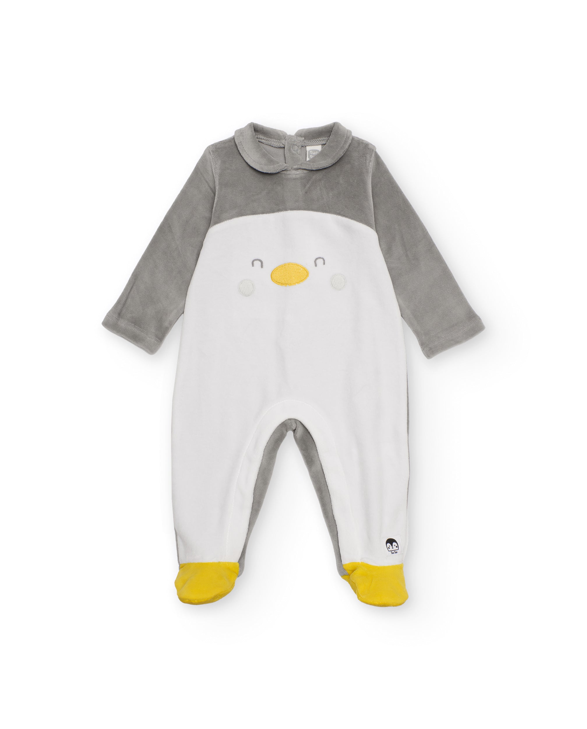 Pelele de recién nacido de terciopelo gris con diseño de