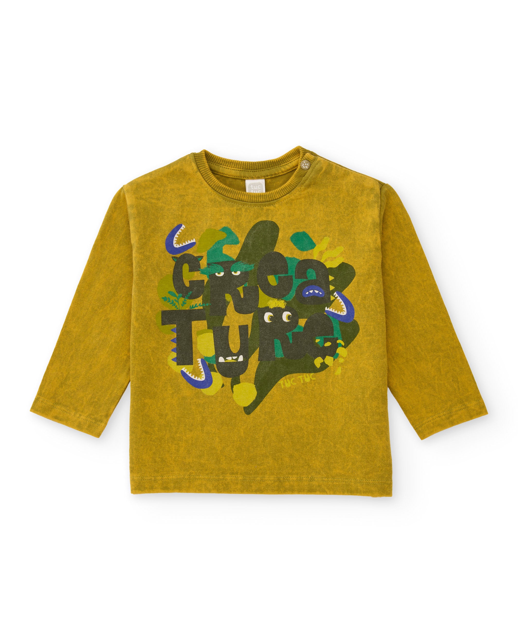Camiseta de niño color mostaza con estampado de letras