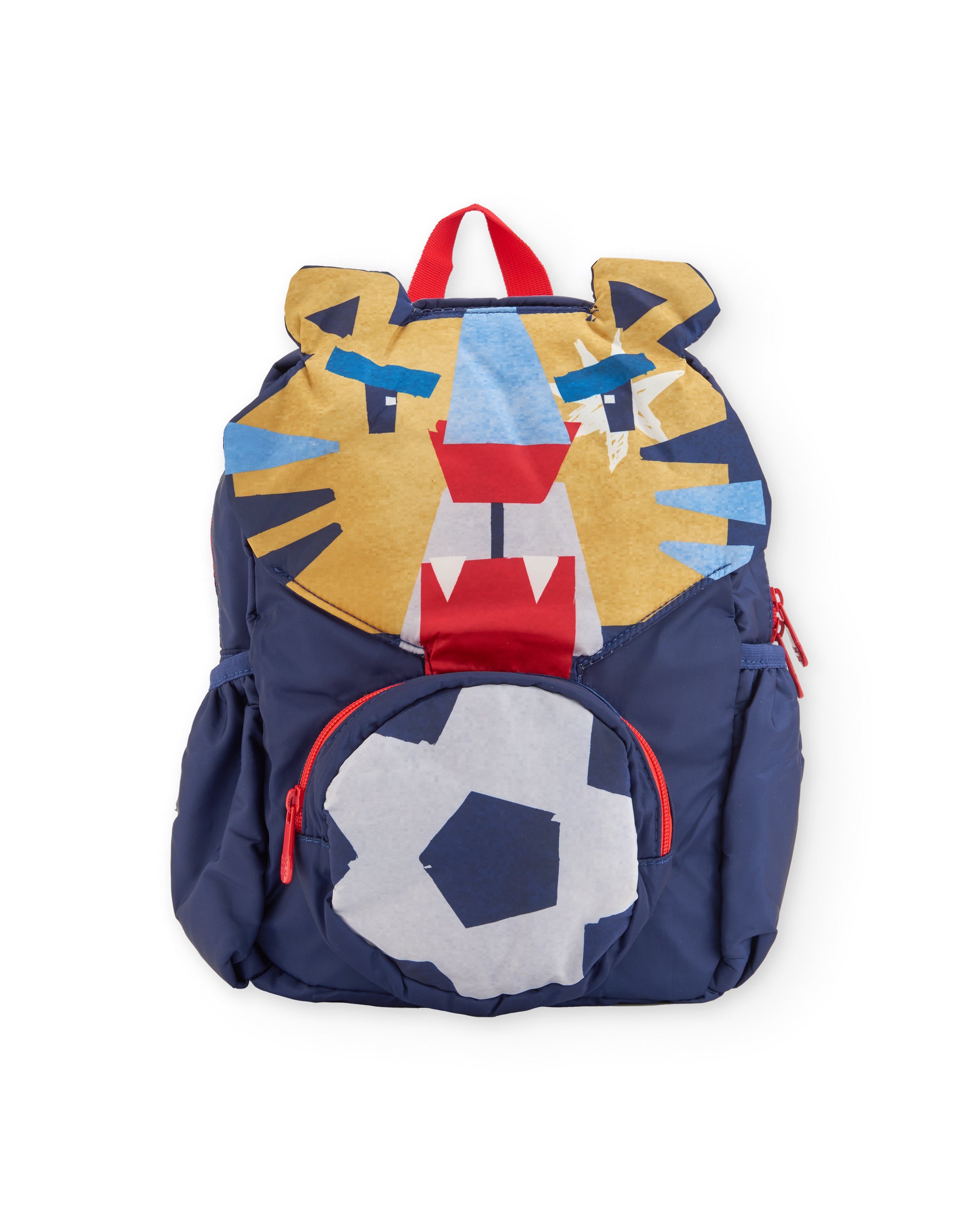 Mochila para niño azul con estampado de tigre y balón