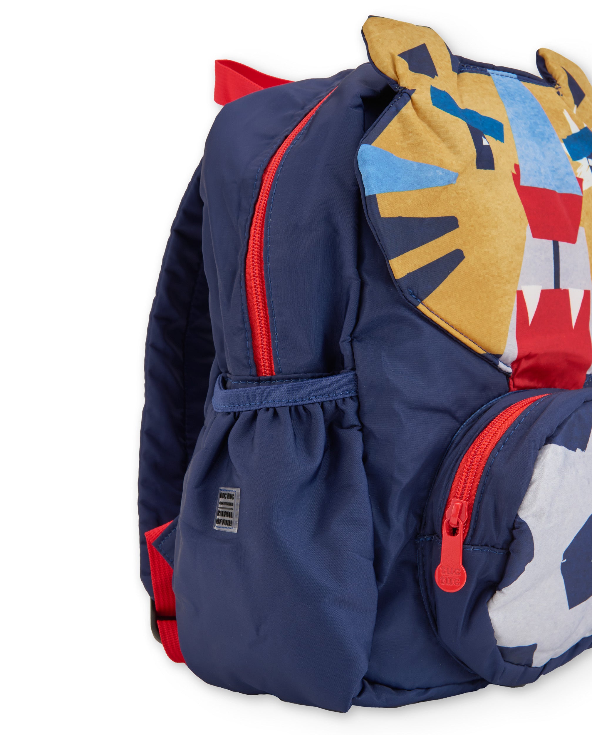 Mochila para niño azul con estampado de tigre y balón