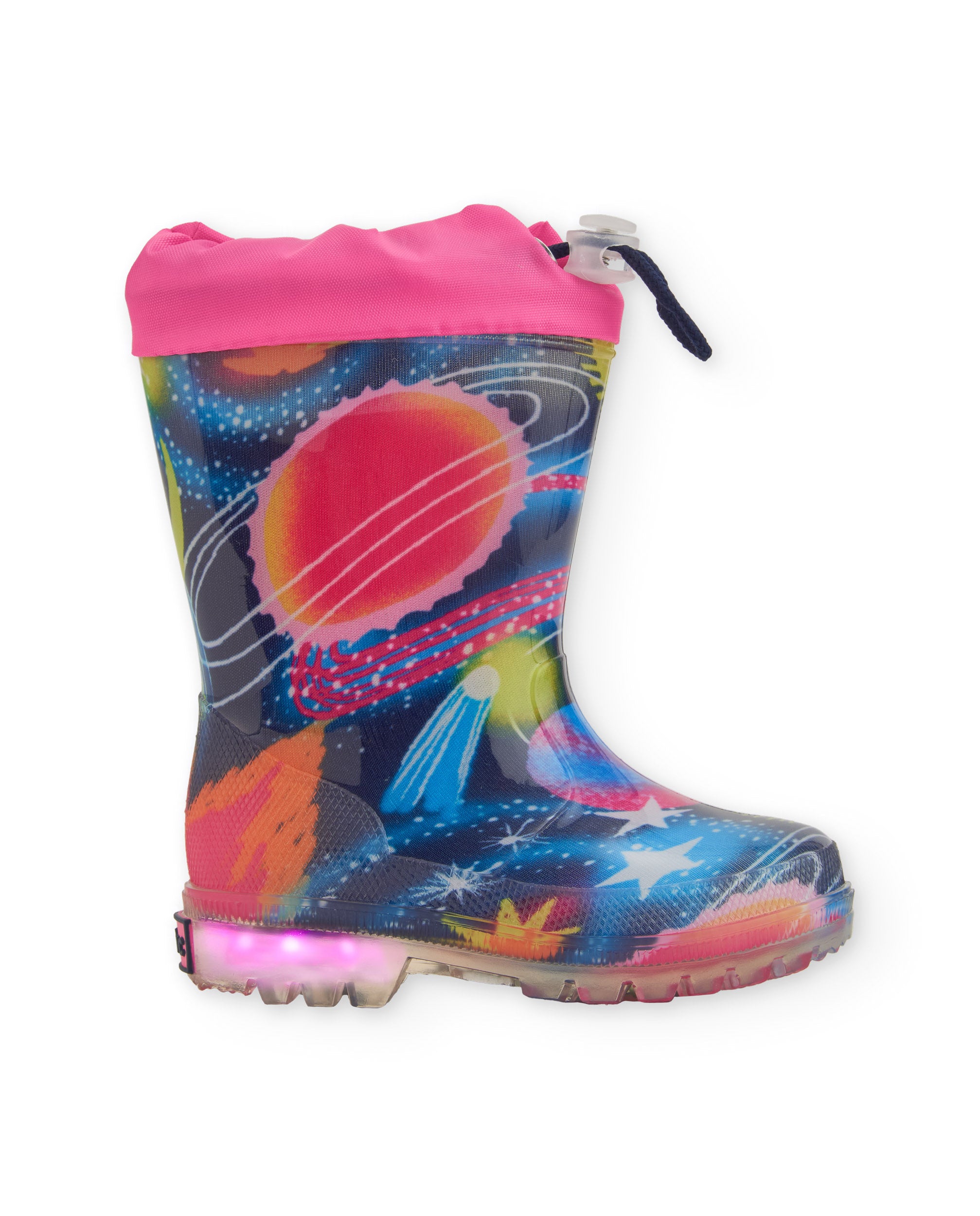 Botas de agua para niña con estampado espacial y luces