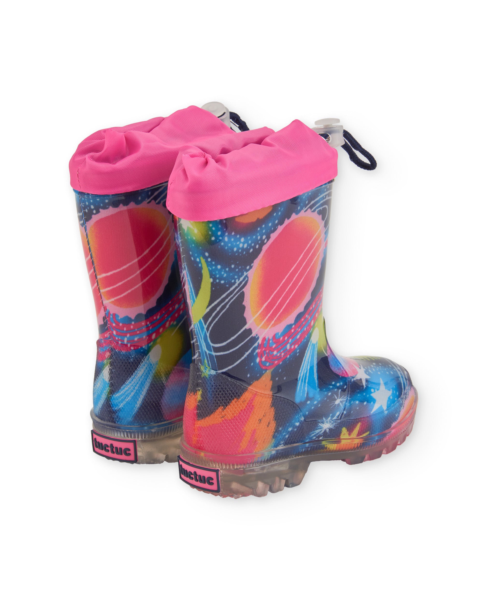 Botas de agua para niña con estampado espacial y luces